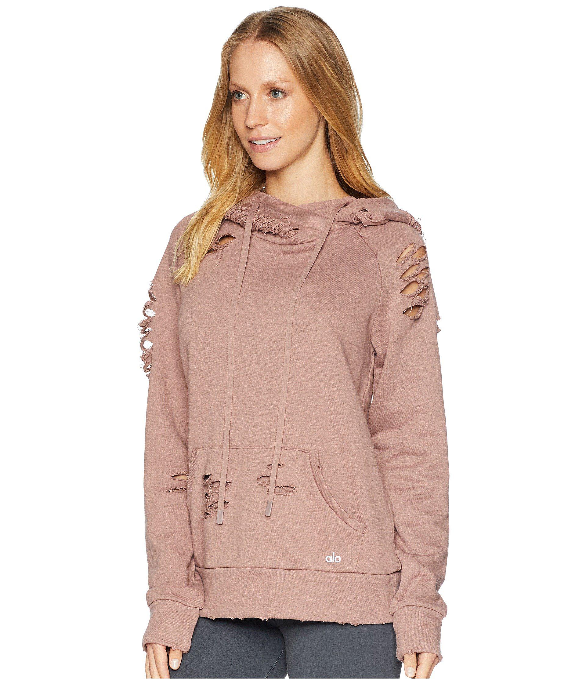 alo yoga distressed hooded sweatshirt