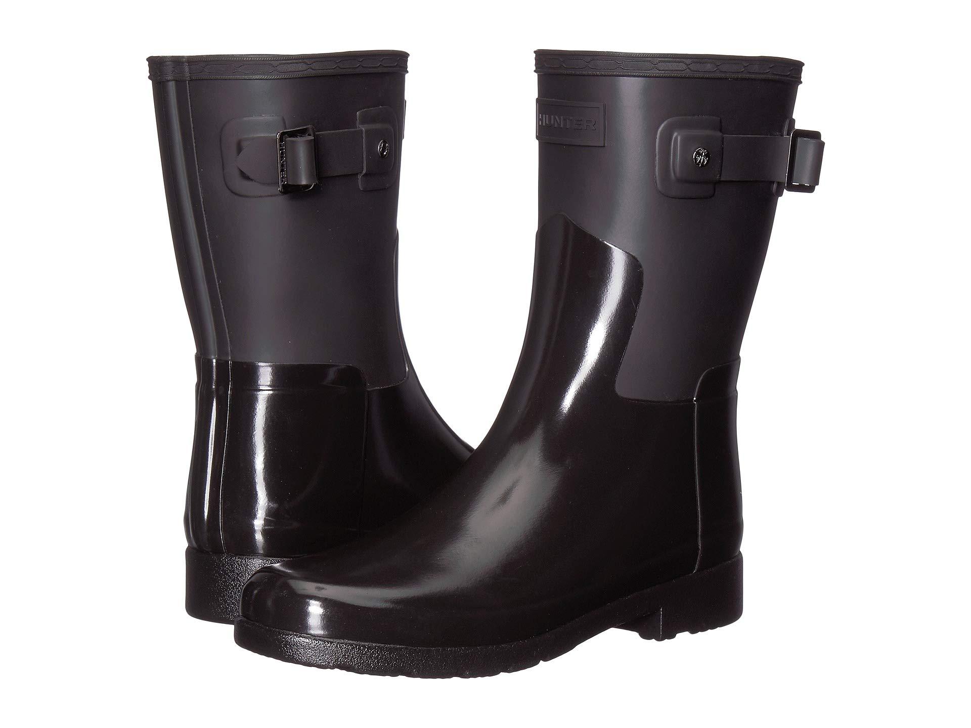 hunter original womens short gloss duo wellington boots black