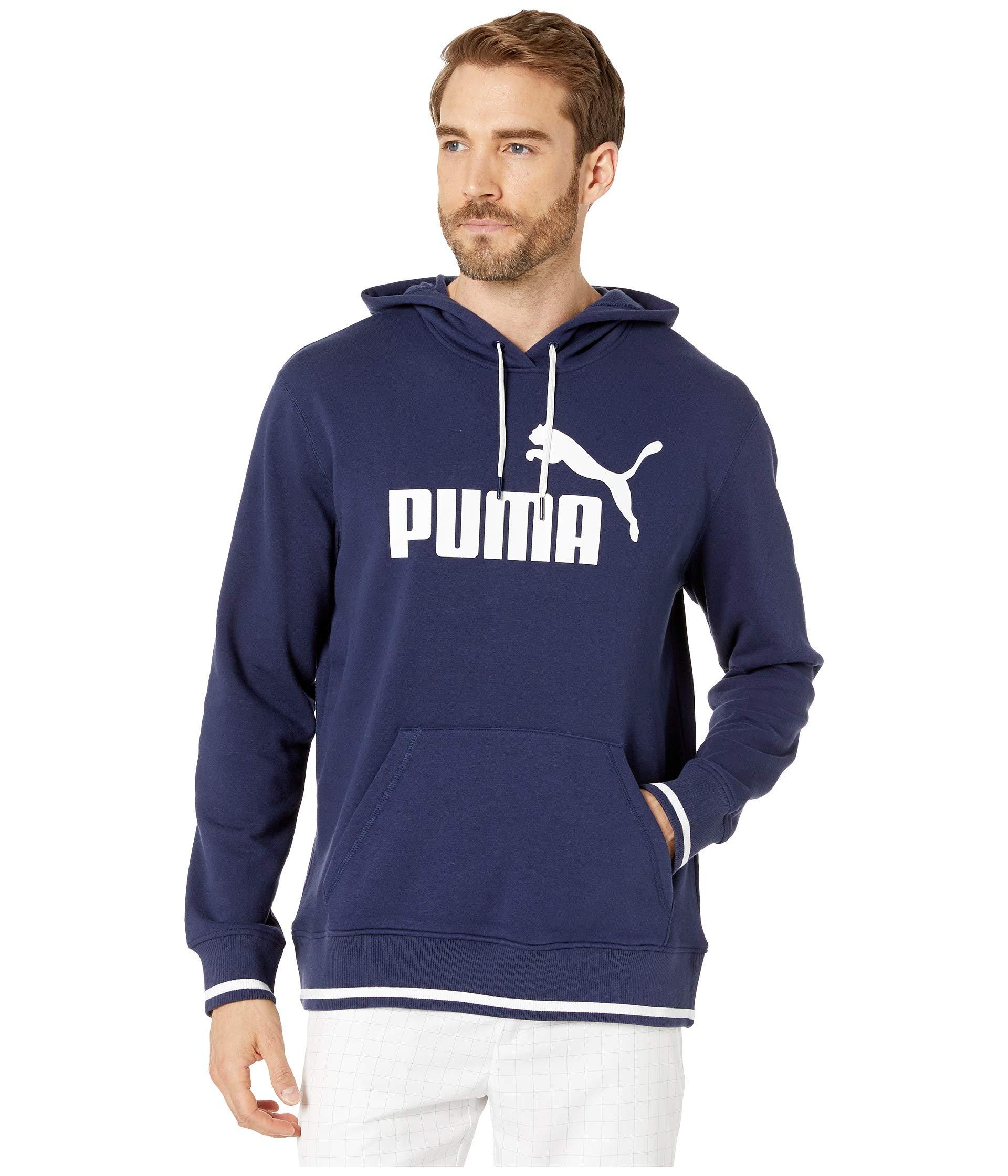 PUMA Cotton Logo Hoodie in Blue for Men - Lyst