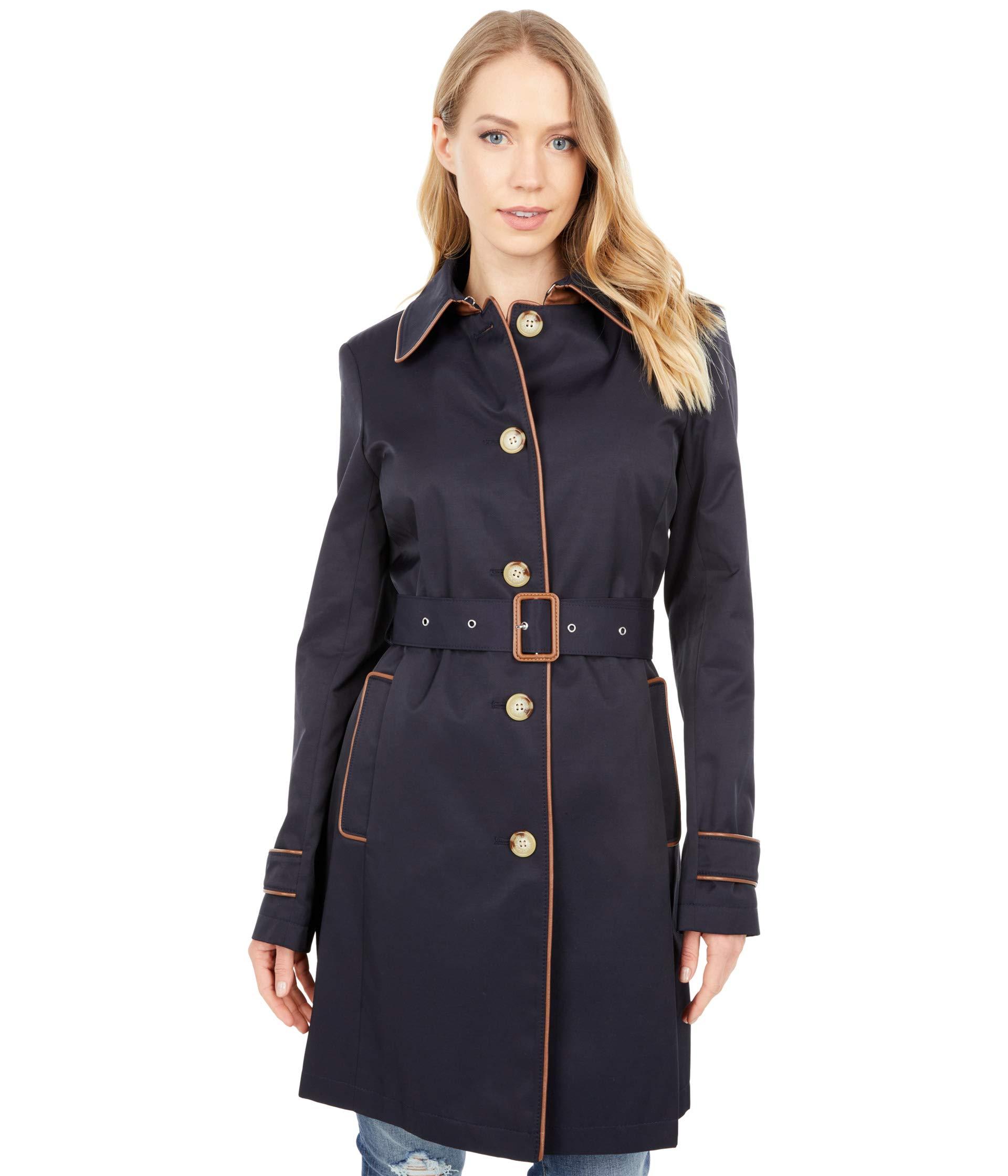 Lauren by Ralph Lauren Single Breasted Rain Coat With Faux Leather Trim in  Blue | Lyst