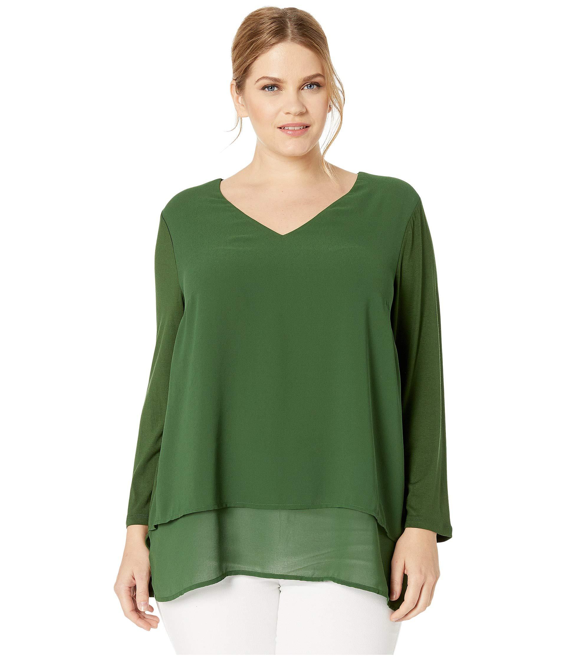 MICHAEL Michael Kors Plus Size Vneck Mixed Media Top in Green Lyst