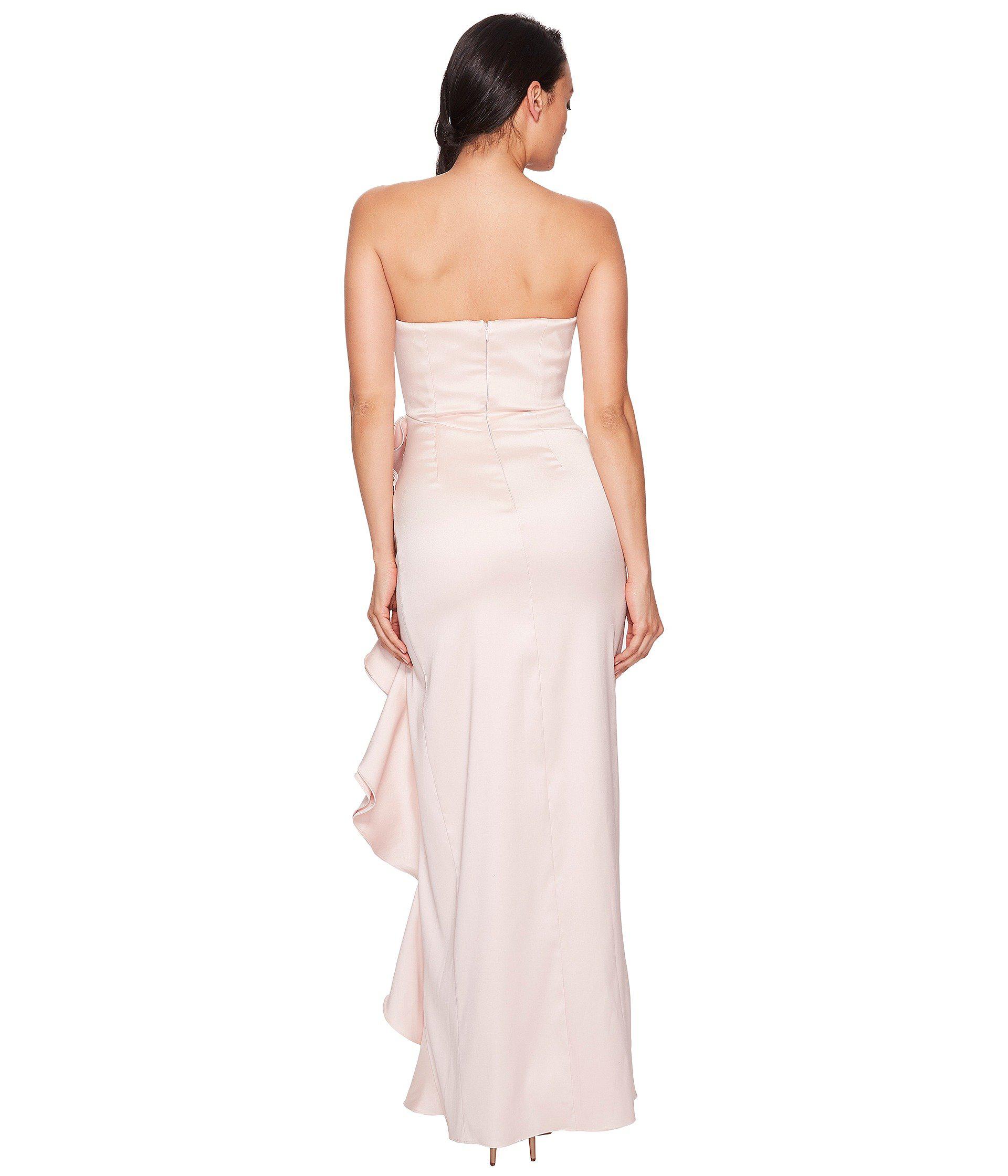 badgley mischka strapless ruffle scuba gown