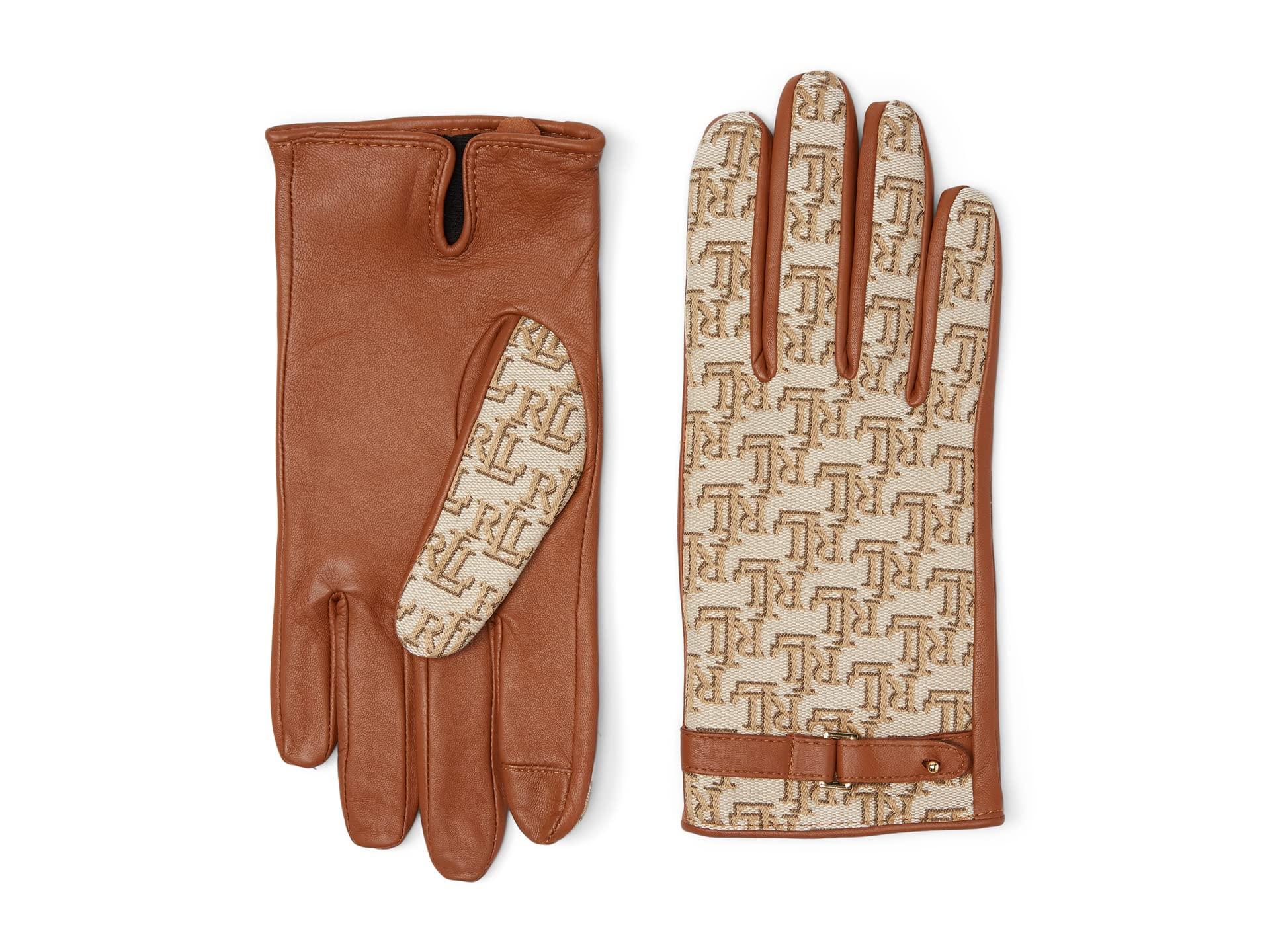 Lauren by Ralph Lauren Jacquard Logo Touch Gloves in Natural | Lyst
