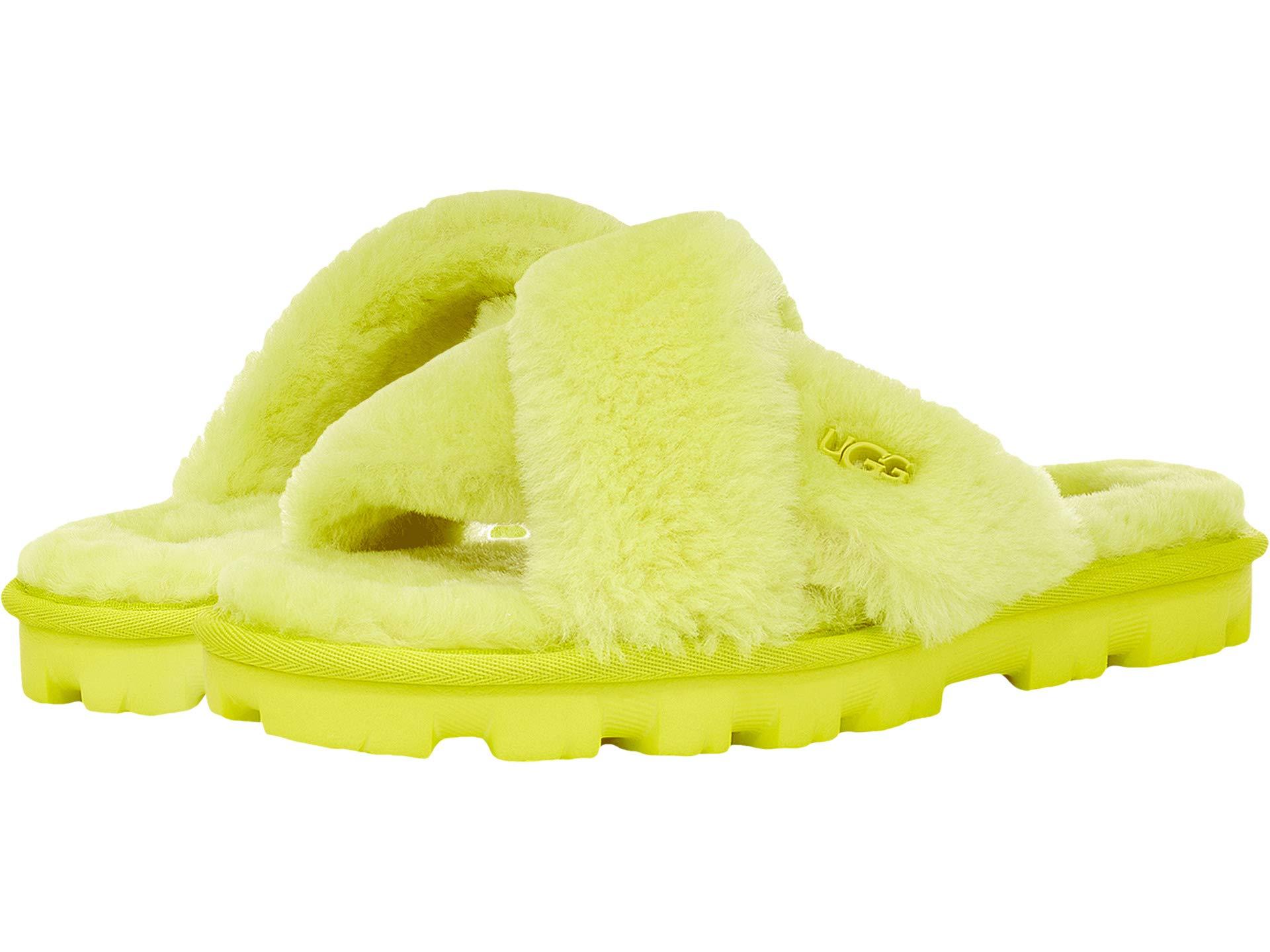ugg fuzzette cross strap fluffy slippers in yellow