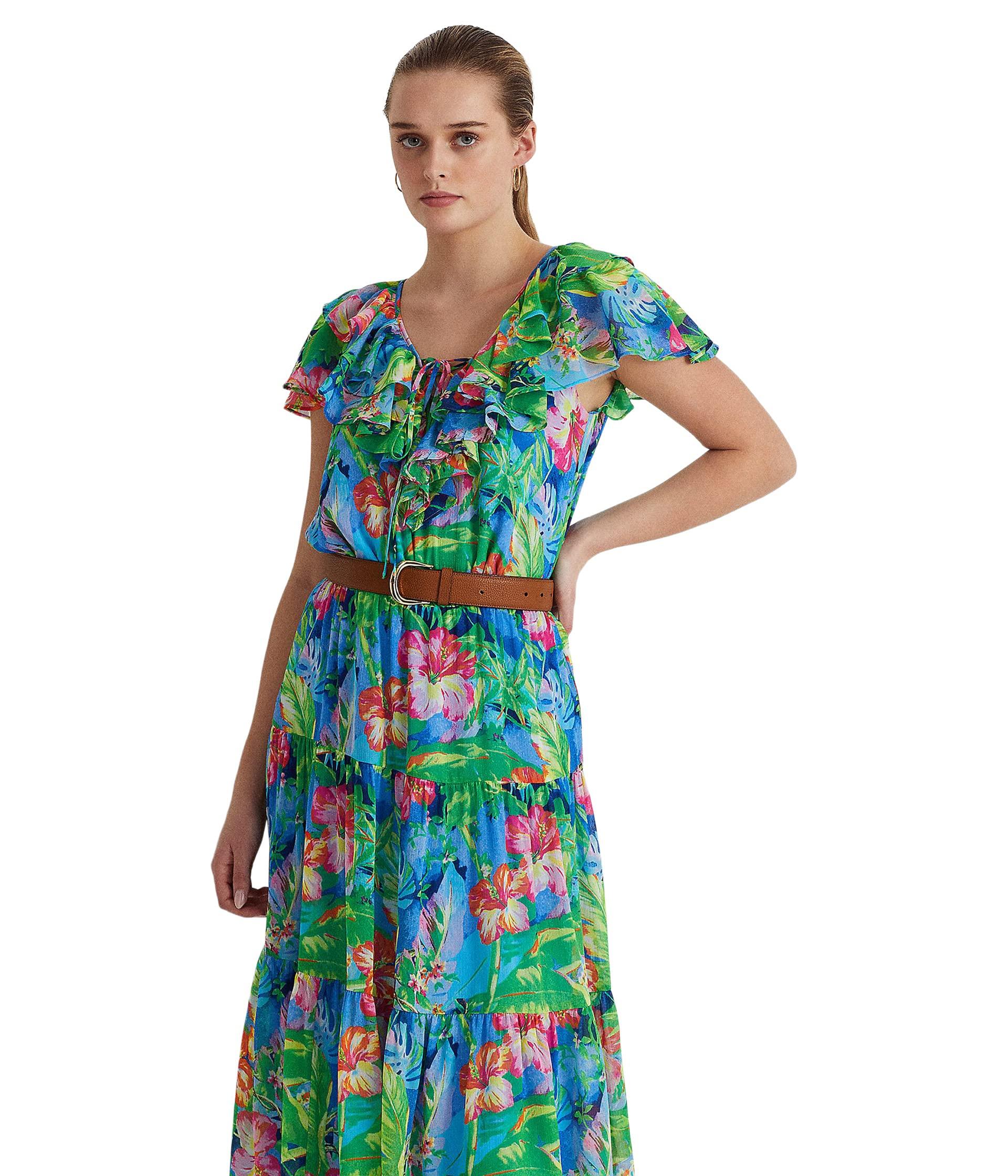 Lauren by Ralph Lauren Petite Floral Crinkle Georgette Tiered