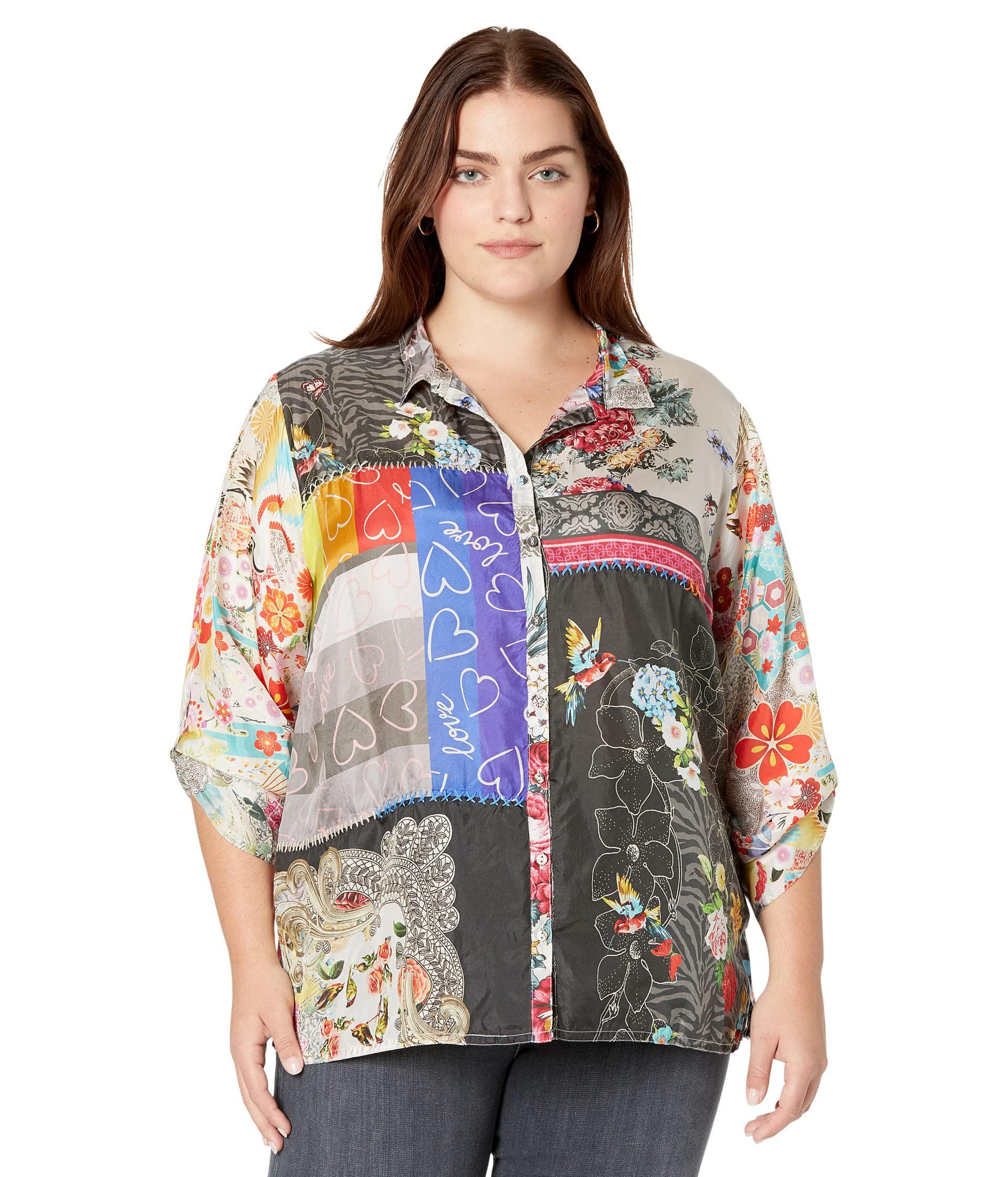 Johnny Was Plus Size Zippy Julia Buttonup in Gray Lyst