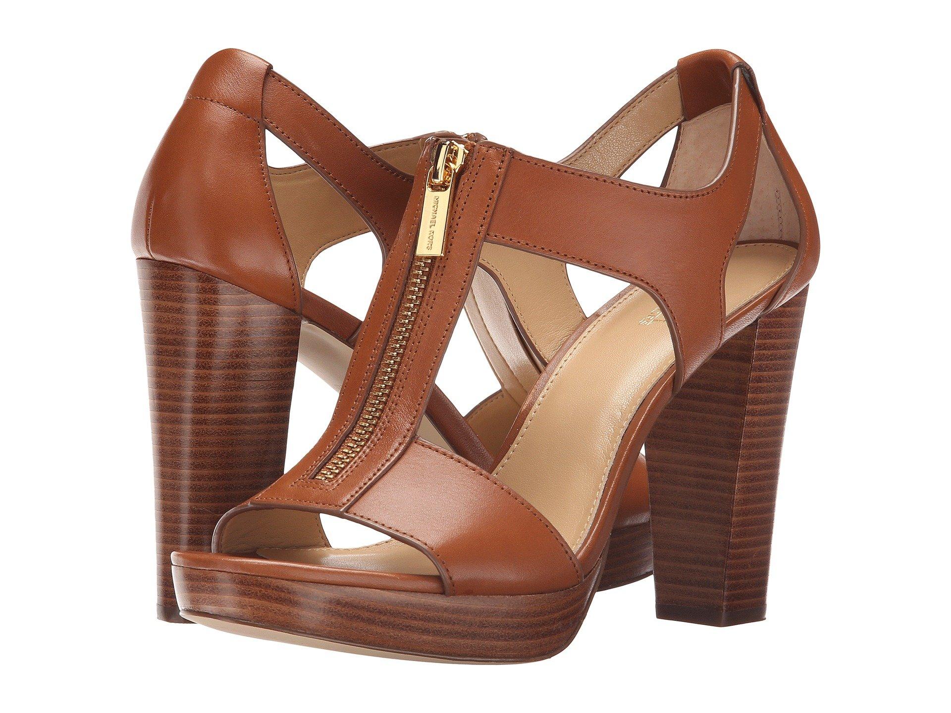 MICHAEL Michael Kors Leather Michael Berkley T-strap Platform Dress Sandals in Brown Print 