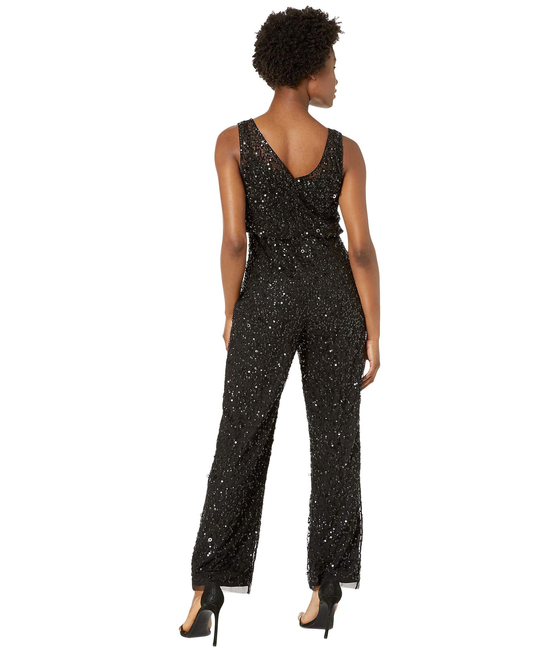 Adrianna Papell Synthetic Petite Beaded Mesh Sleeveless V-neck Jumpsuit ...