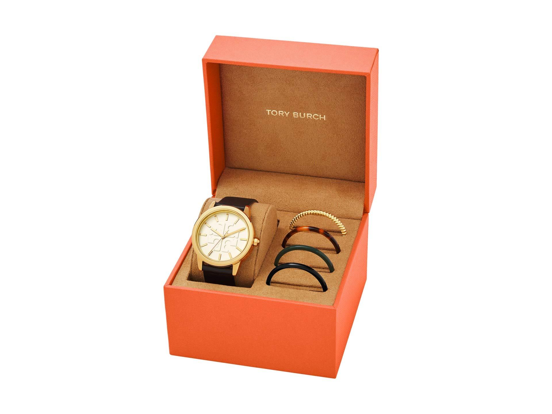 Tory Burch Gigi Watch Gift Set, Black Leather/multi-color/gold 