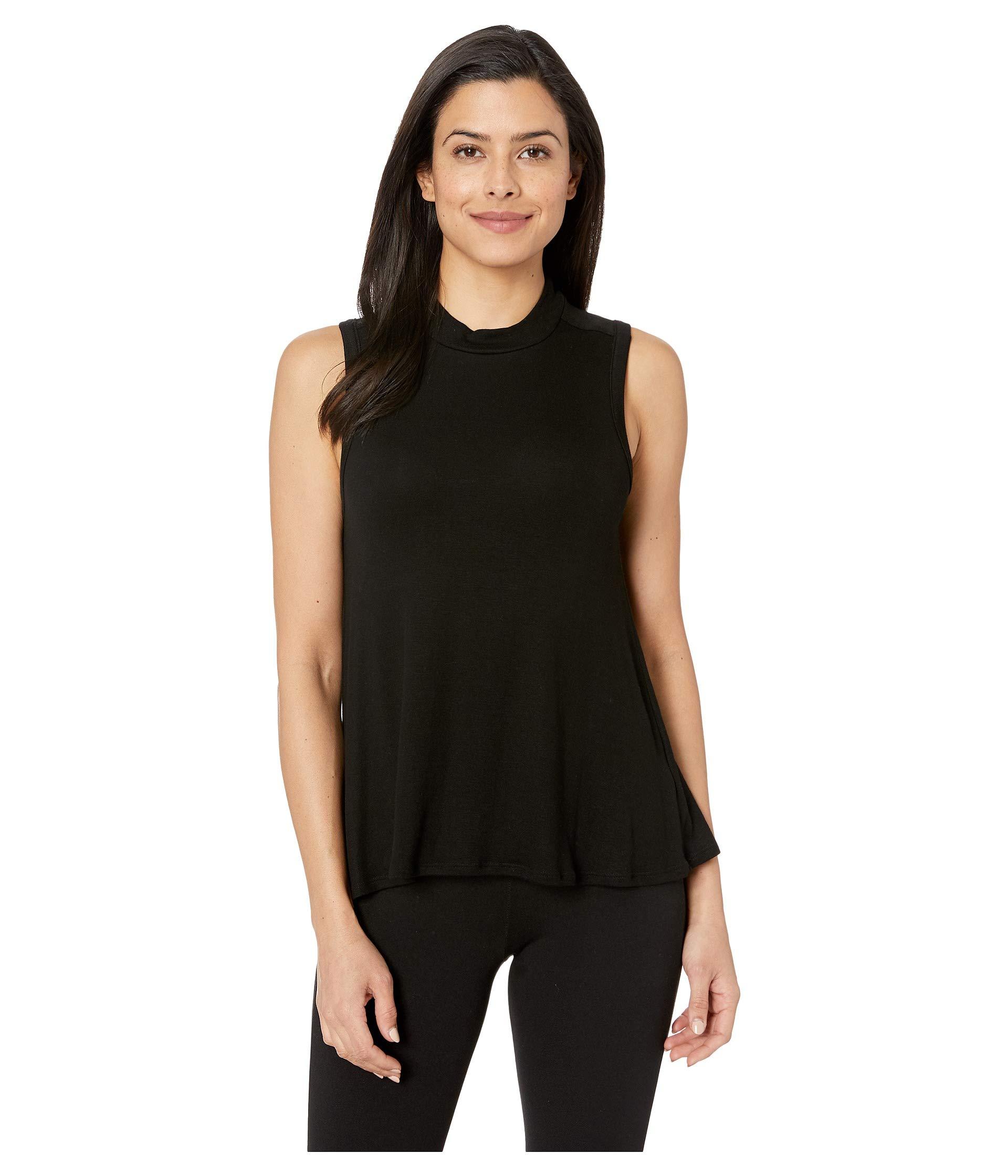 Three Dots Synthetic Luxe Rib Sleeveless Mock Tank Top in Black - Lyst