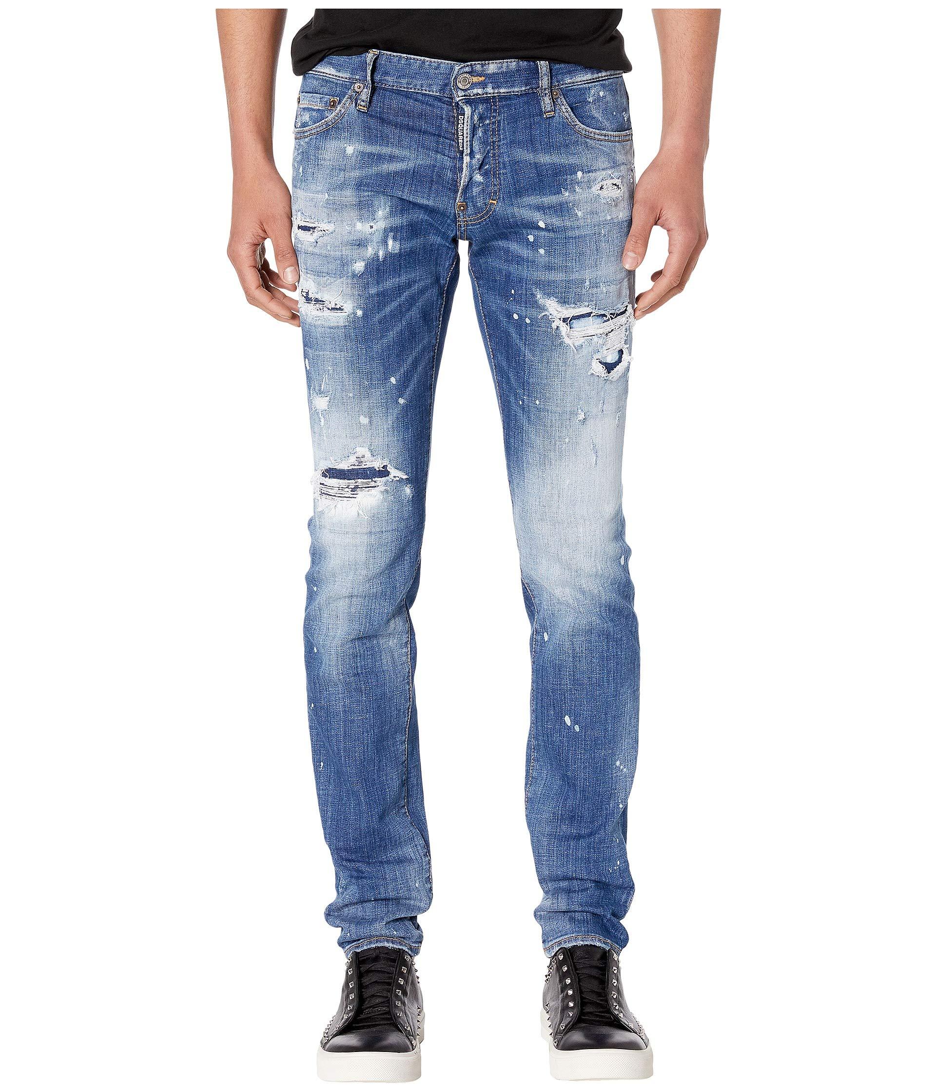 DSquared² Denim Ripped White Spots Wash Slim Jeans in Blue for Men - Lyst