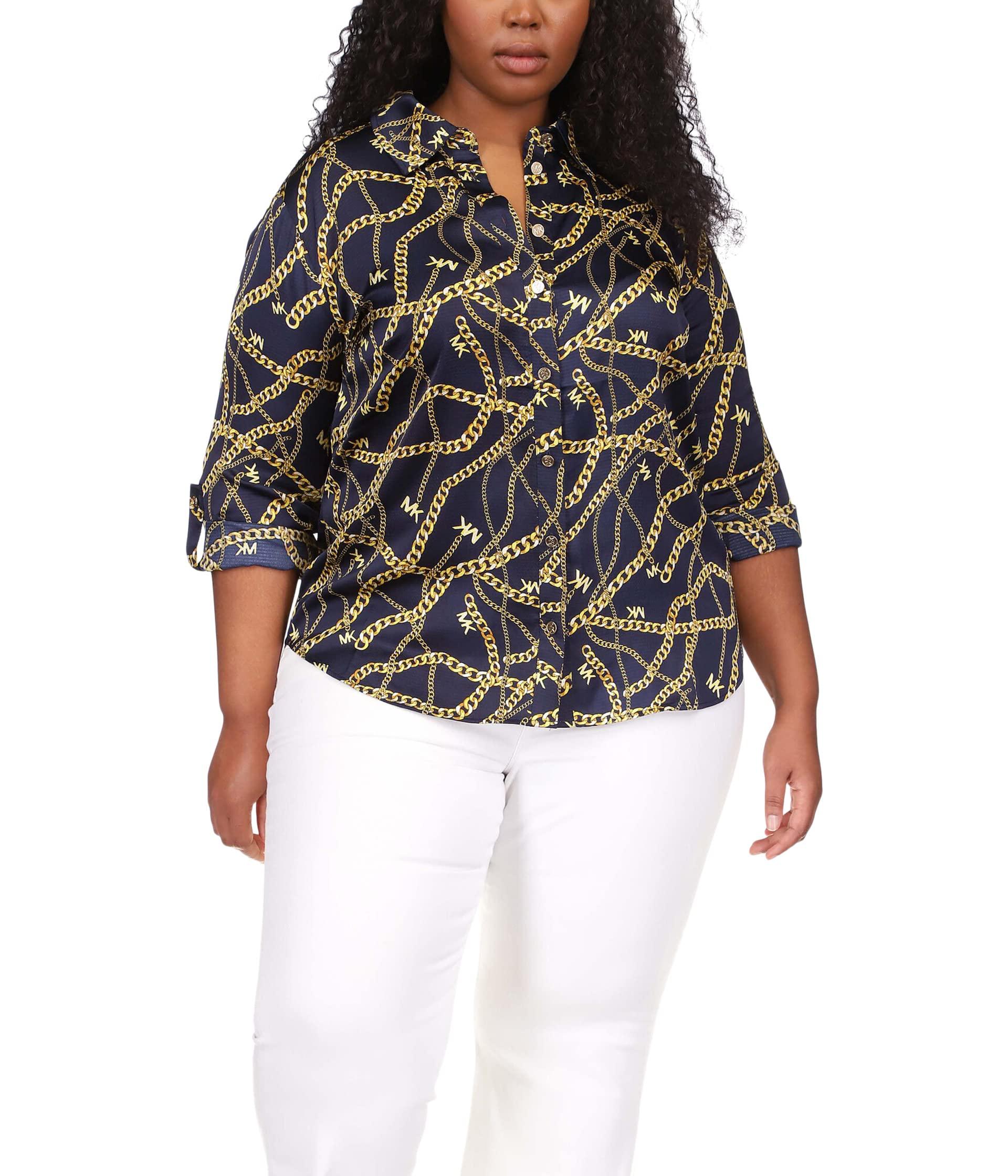 MICHAEL Michael Kors Plus Size Chain Button-down Shirt in Black | Lyst