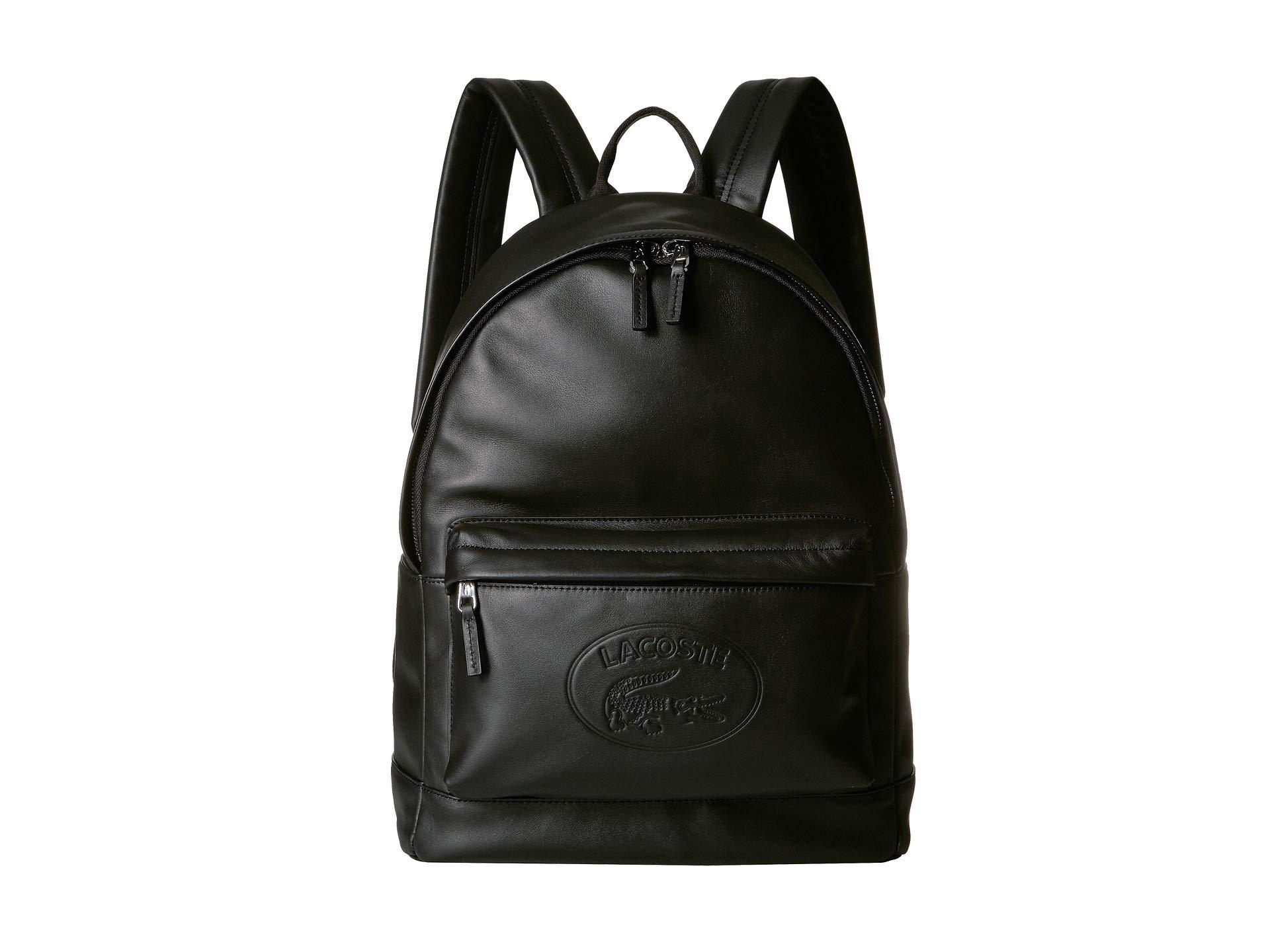 lacoste black leather backpack