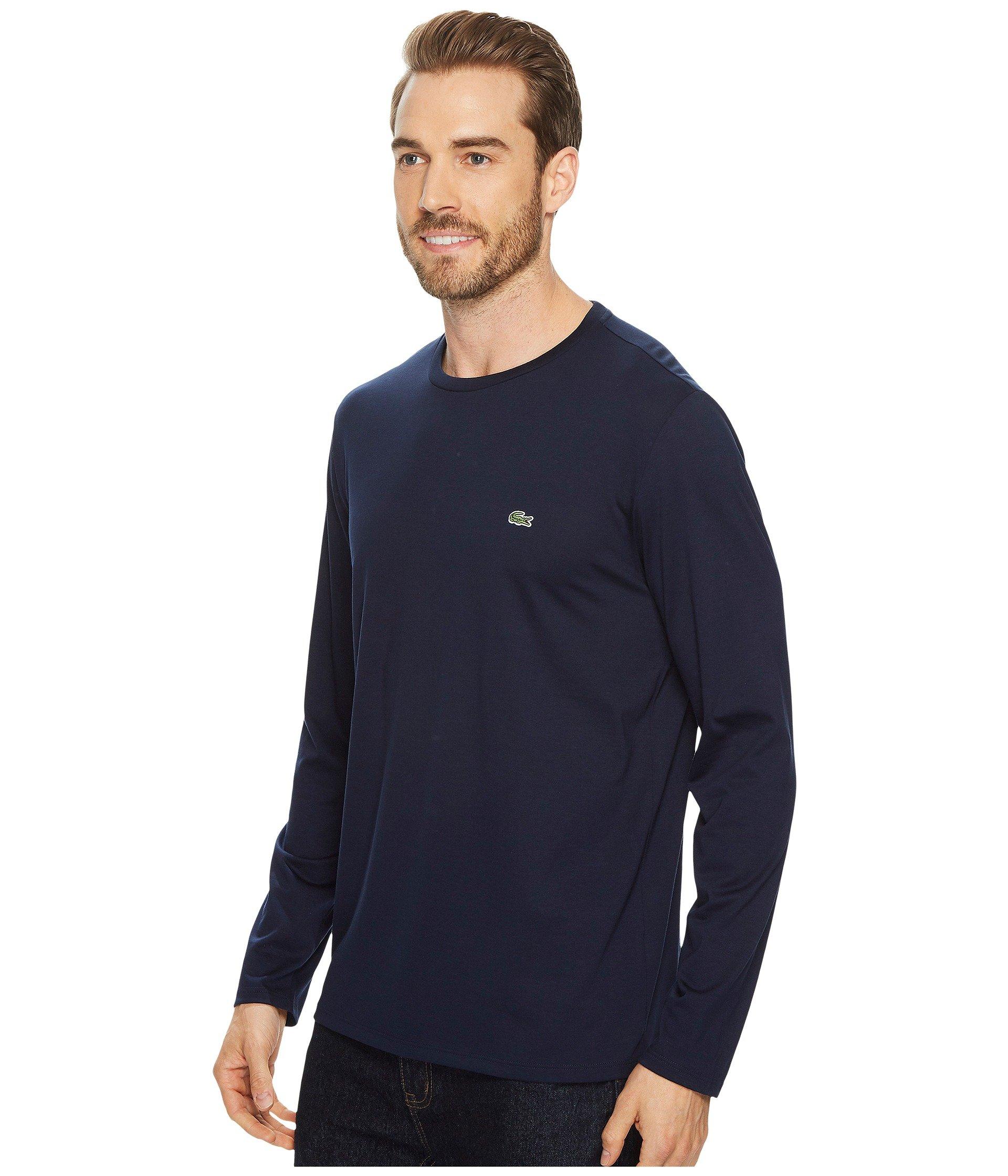 Lacoste Cotton Long Sleeve Pima Jersey Crew Neck T-shirt in Navy (Blue ...