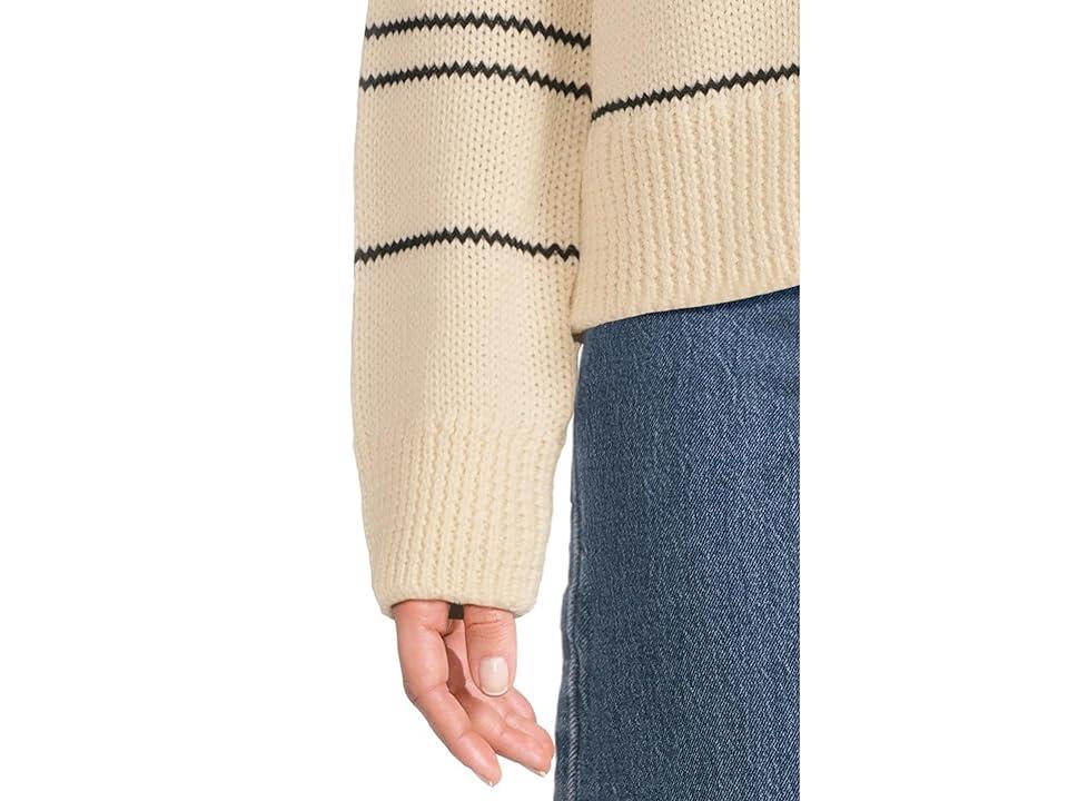 Vince Variegated Stripe Crew Neck Sweater Oat Shell/ Polyester