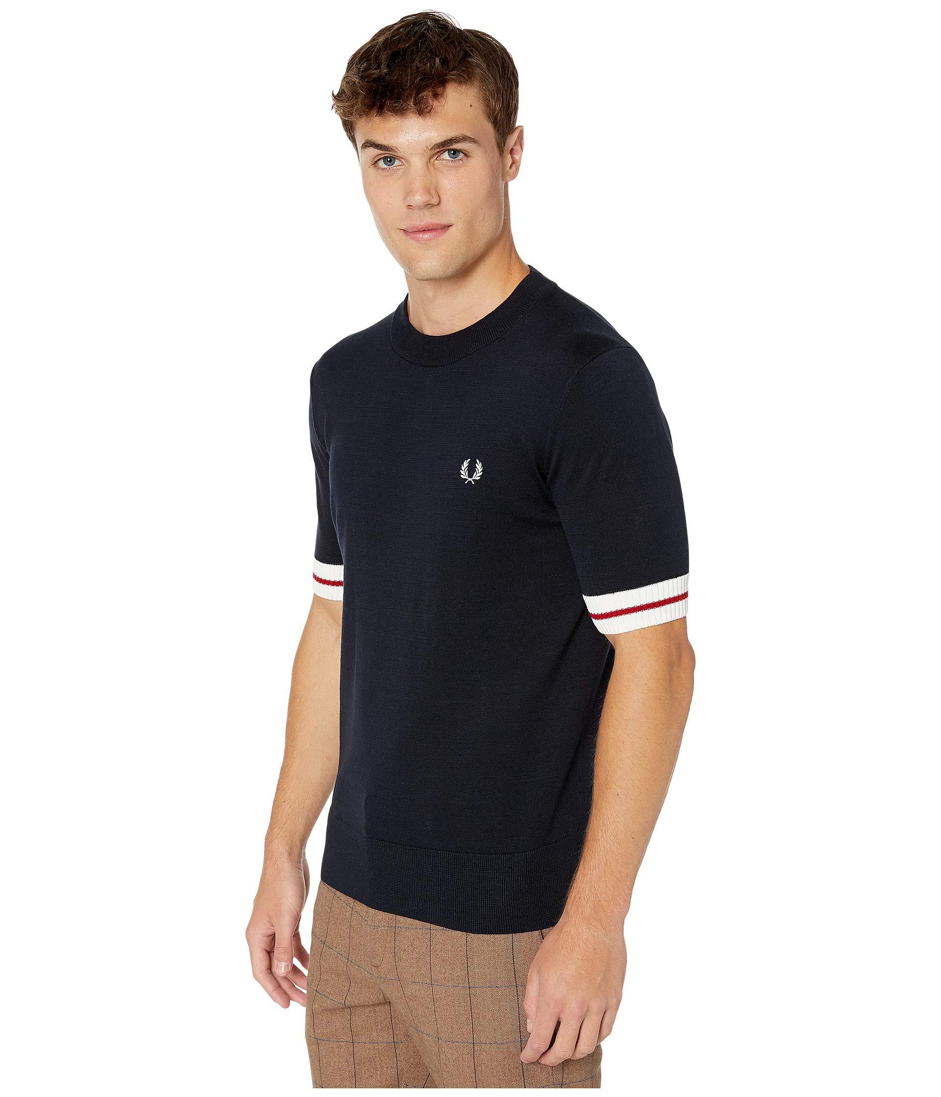 Fred Perry Cotton Contrast Trim Knitted T-shirt in Navy (Blue) for Men -  Lyst