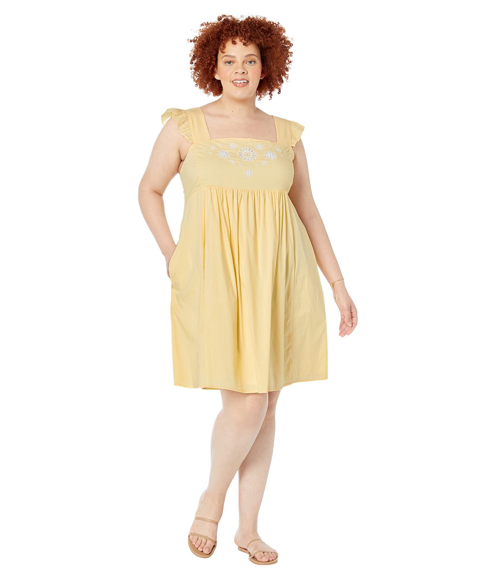 Draper James Plus Size Embroidered Maddie Babydoll Dress in Yellow
