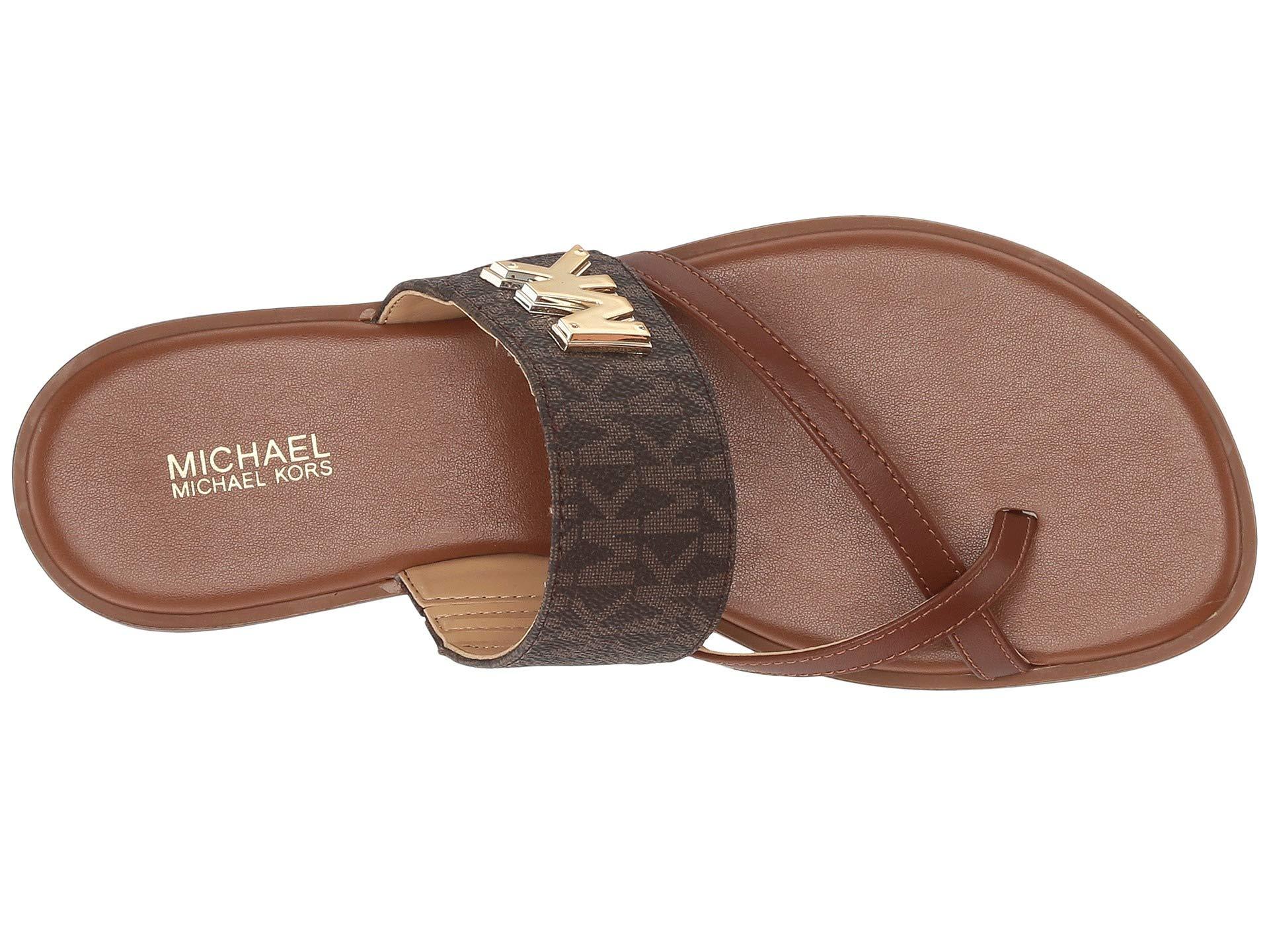 MICHAEL Michael Kors Sidney Flat Sandal in Brown | Lyst