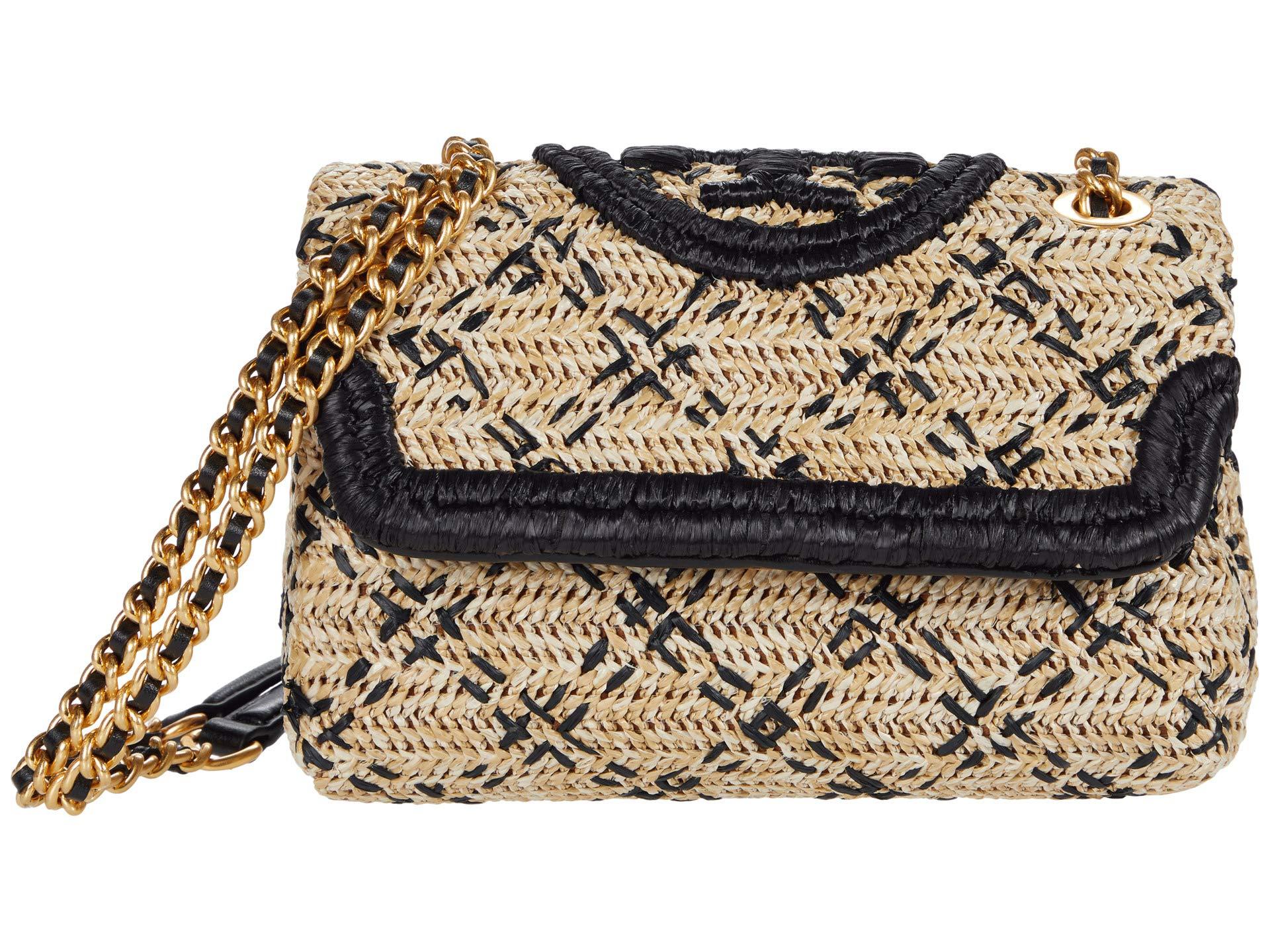 Tory Burch Fleming Soft Straw Small Convertible Shoulder Bag in Beige