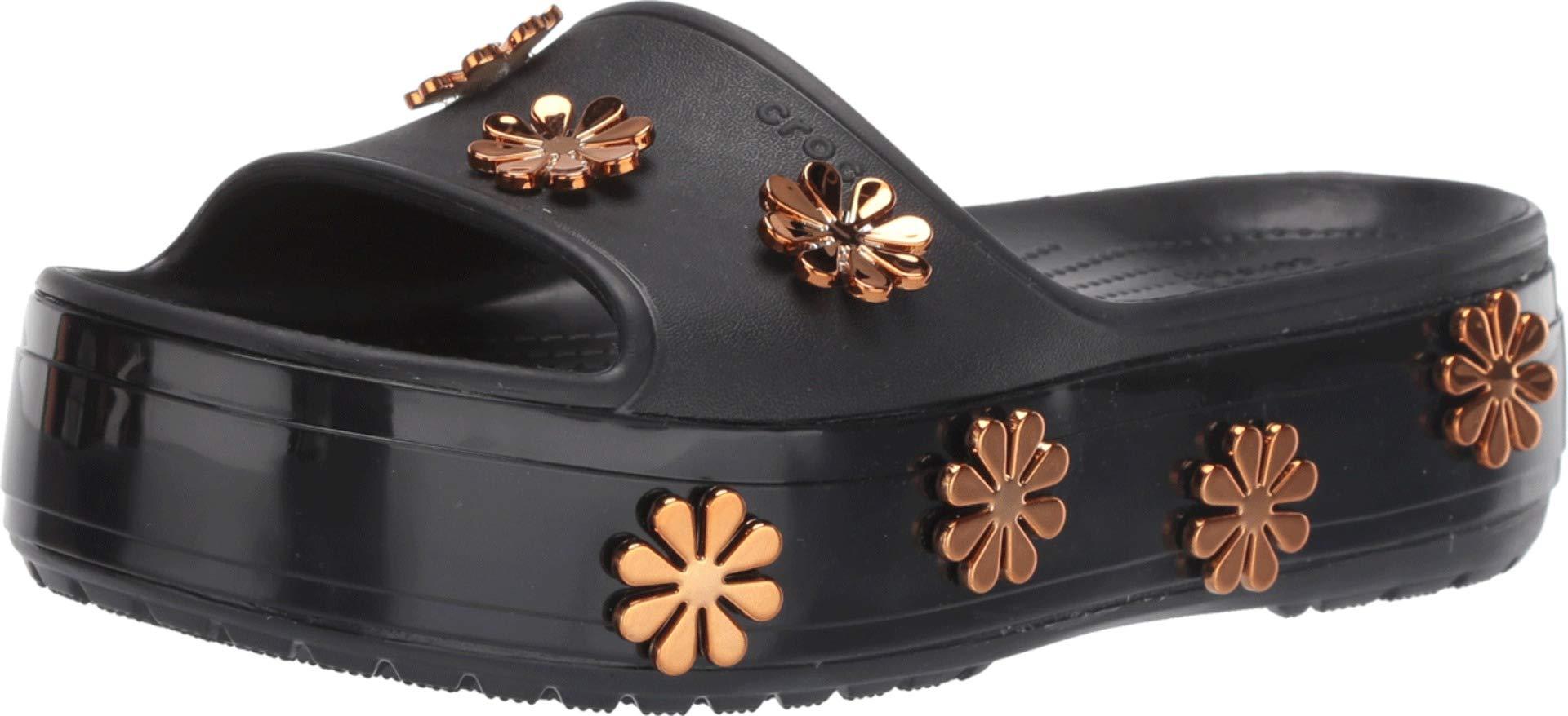 Crocs™ Metallic Blooms Black Platform Slide | Lyst