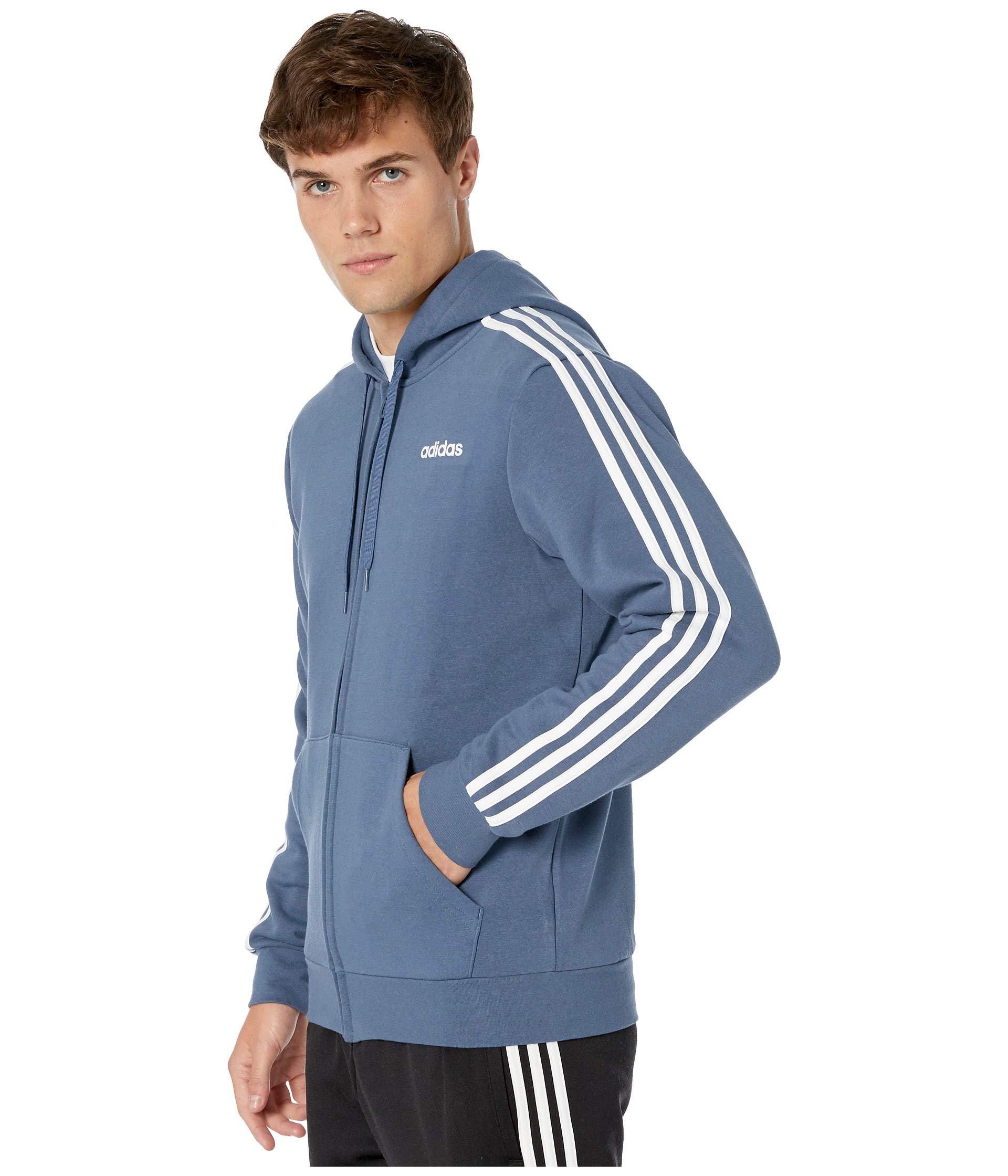 adidas Essentials 3-stripes Fleece Full Zip Hoodie in Blue for Men - Lyst