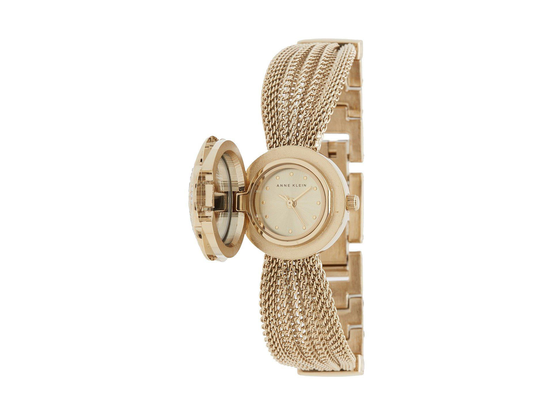 Anne Klein Ak-1046chcv Swarovski Crystal Accented Gold-tone Covered Dial  Mesh Bracelet Watch in Metallic | Lyst