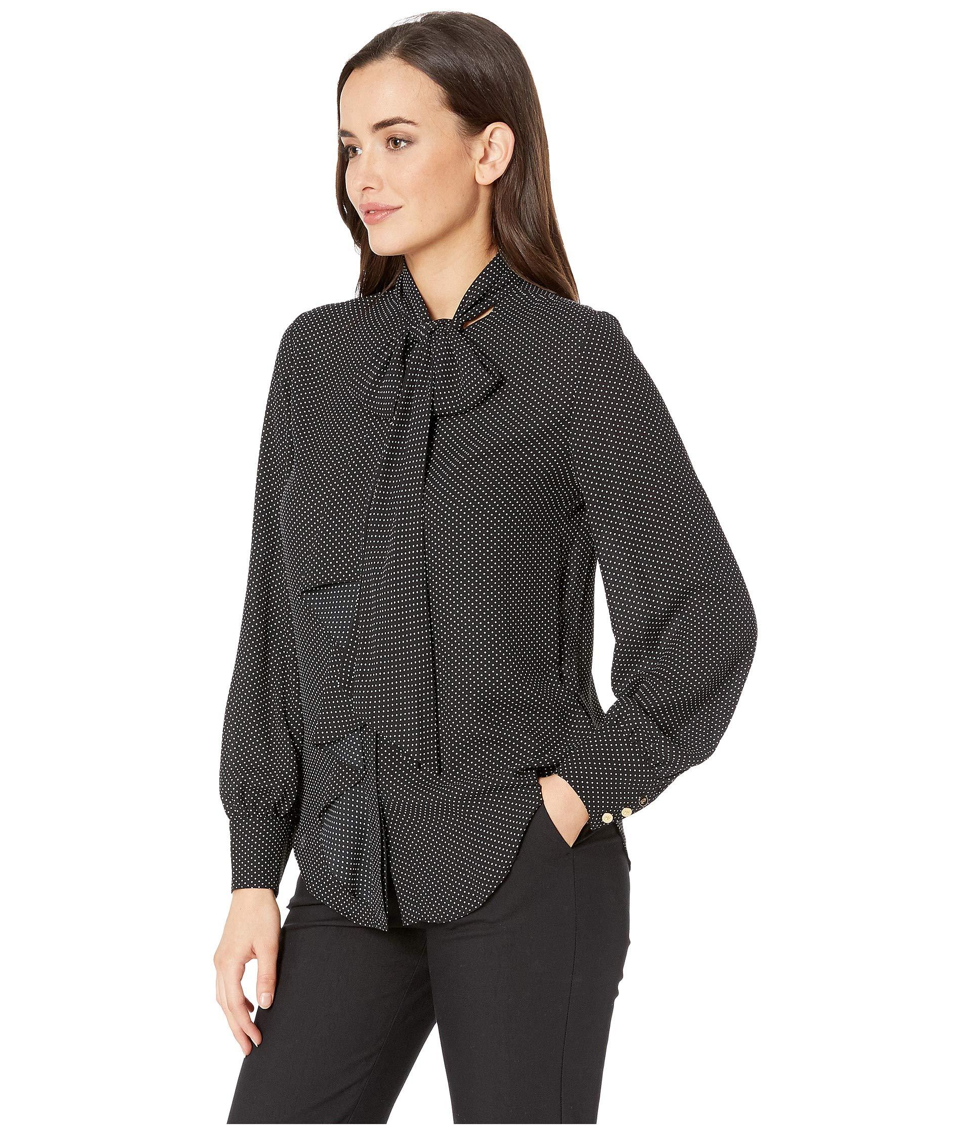 ralph lauren denim tie neck blouse