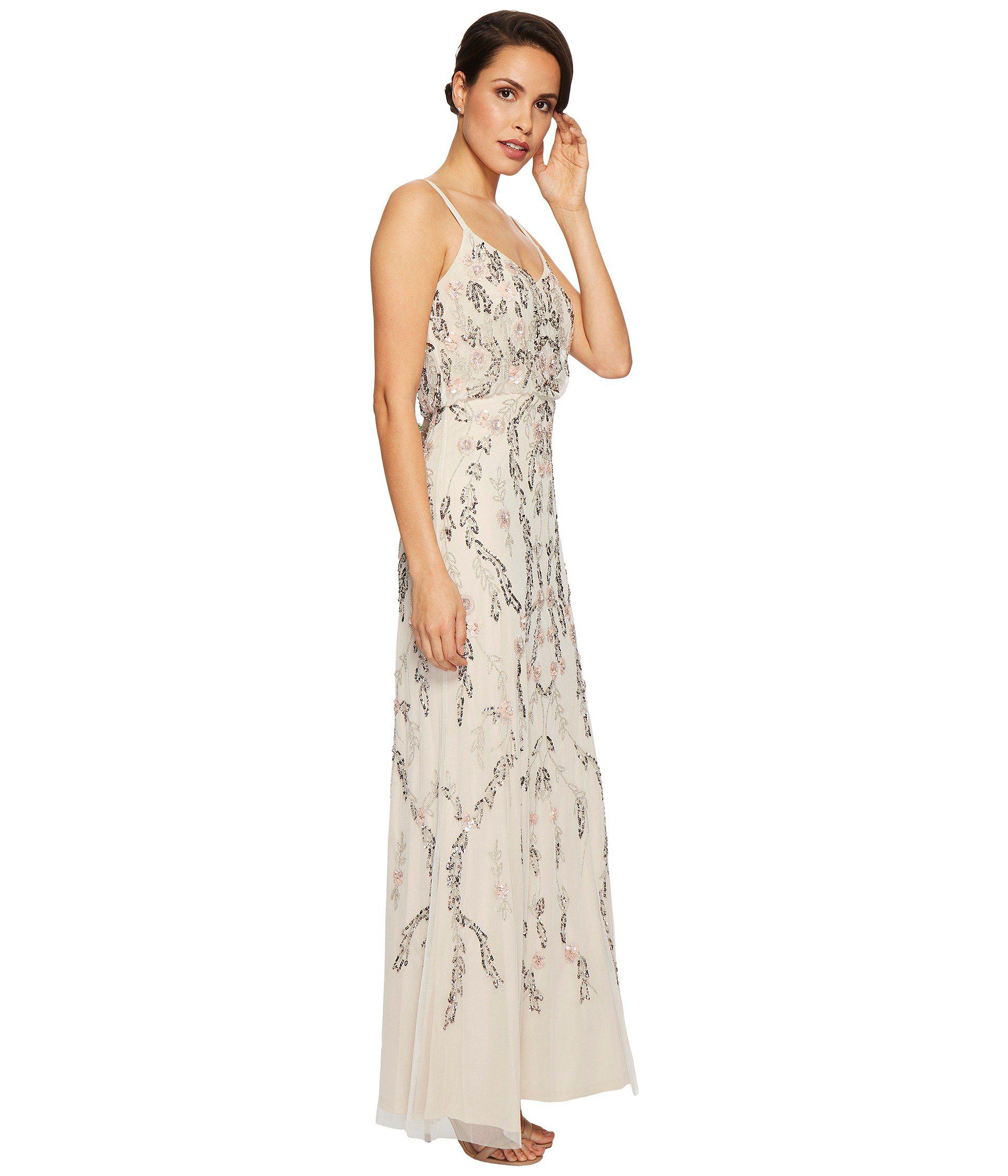 adrianna papell floral beaded blouson gown
