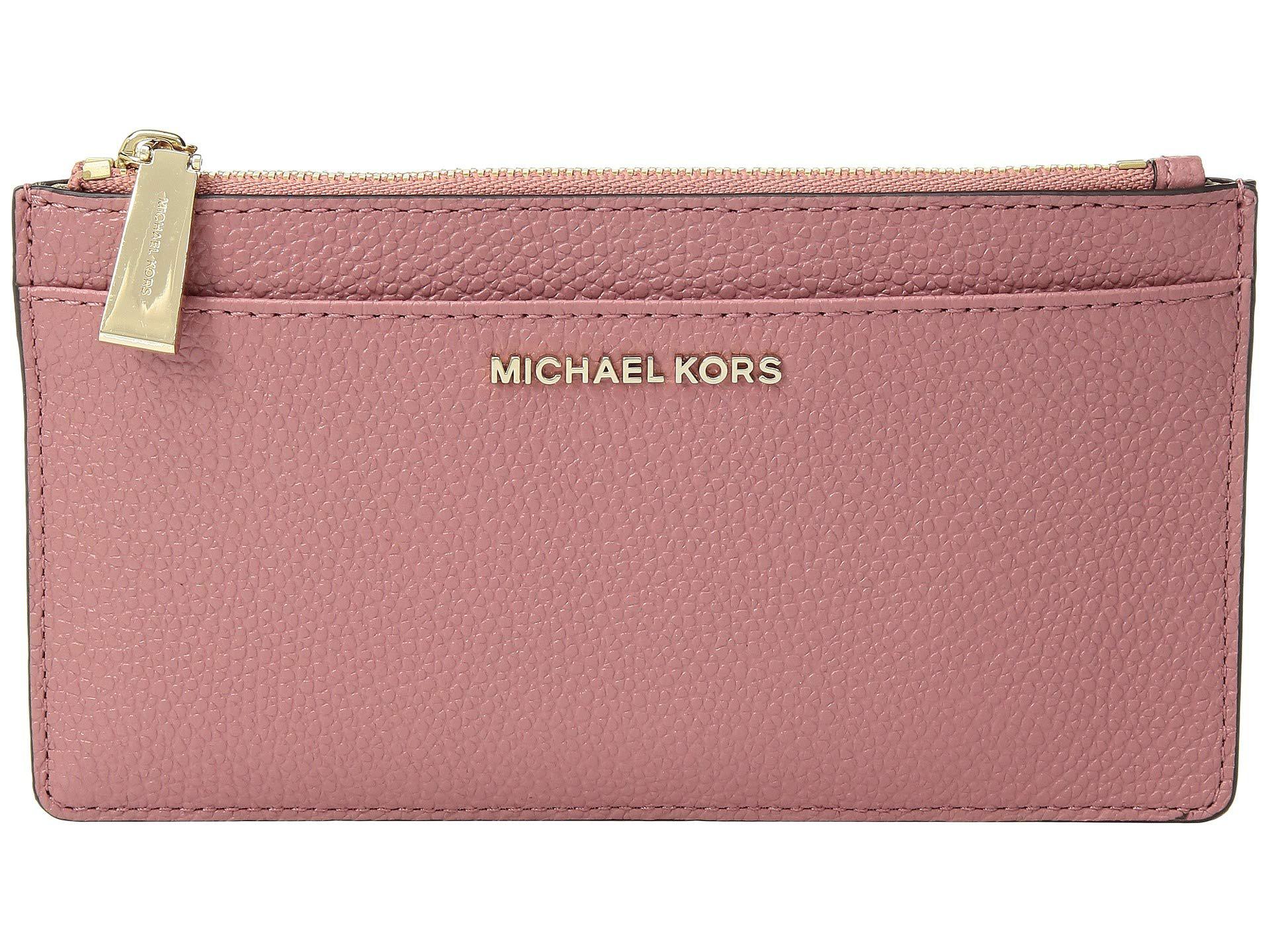 Michael Michael Kors Leather Large Slim Card Case Pearl Grey Credit Card Wallet In Rose Pink Lyst