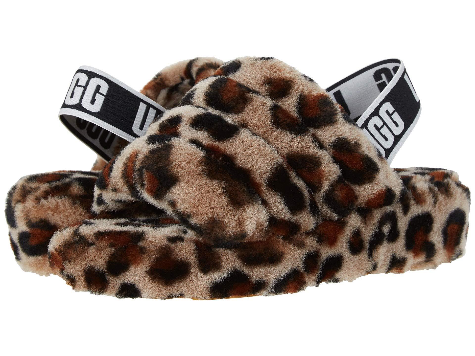 UGG Fluff Yeah Leopard-print Sheepskin Slingback Slippers in Brown | Lyst