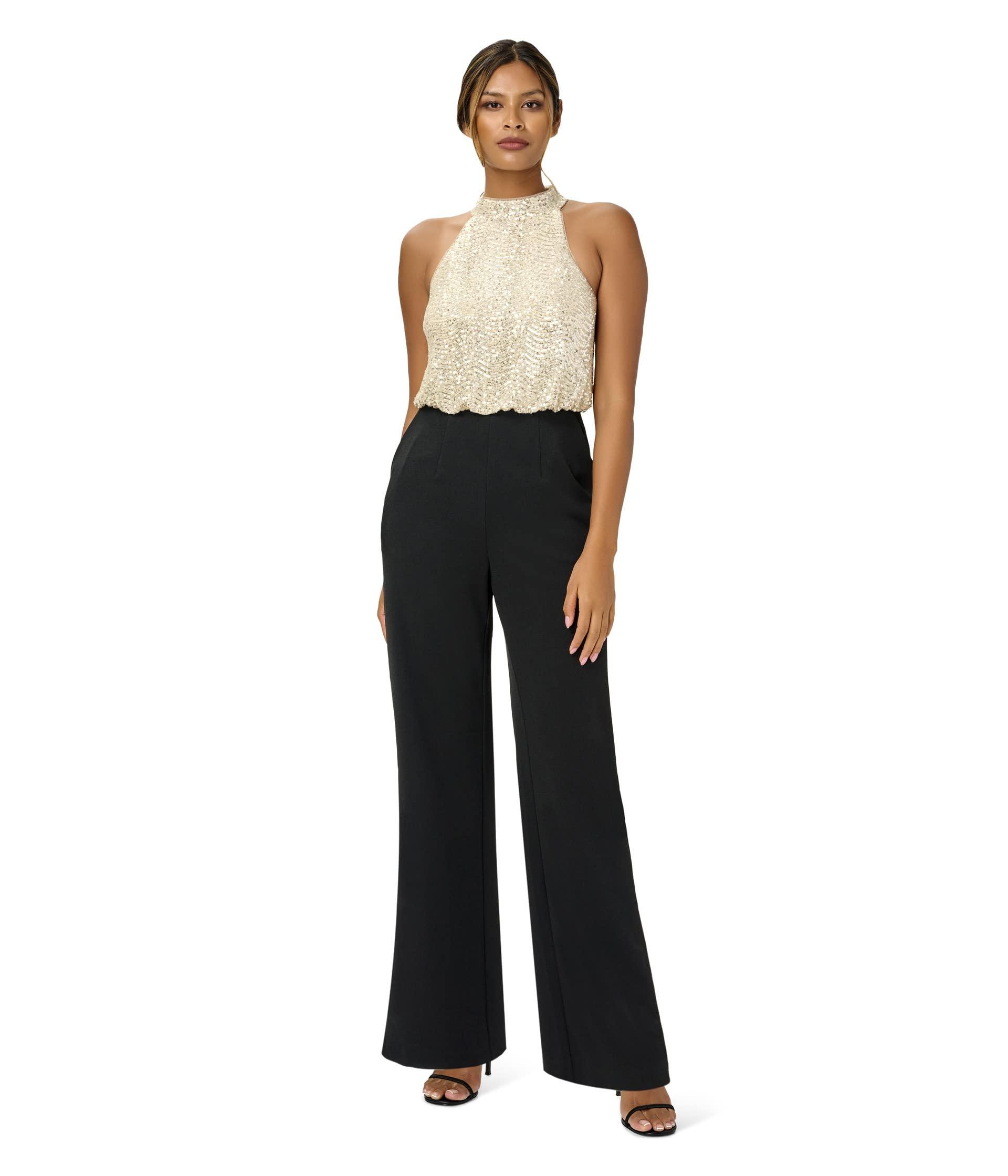 Adrianna Papell Sequin Crepe Halter Neck Jumpsuit in White Lyst