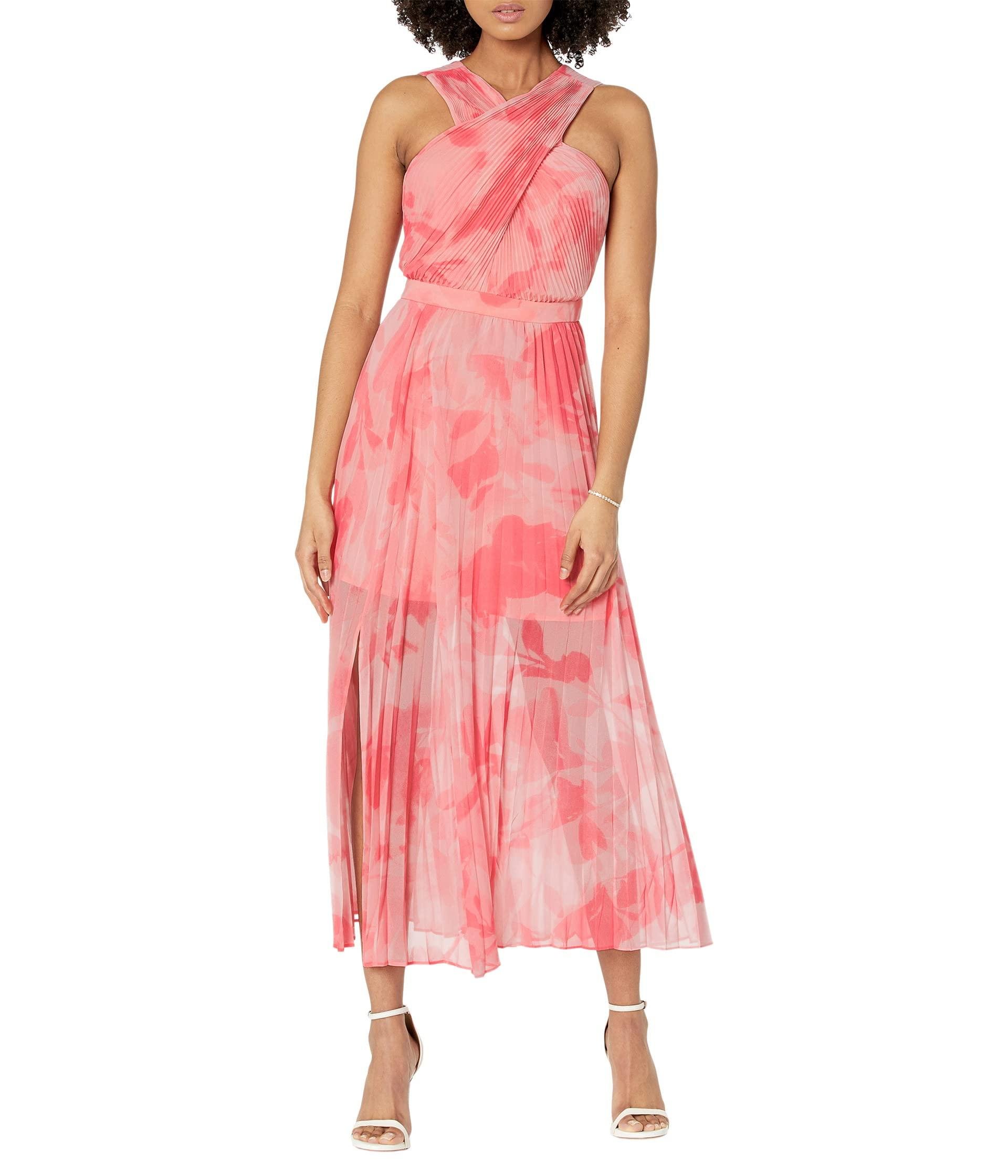 Ted Baker Mirelia Cross-front Pleated Woven Midi Dress in Pink | Lyst