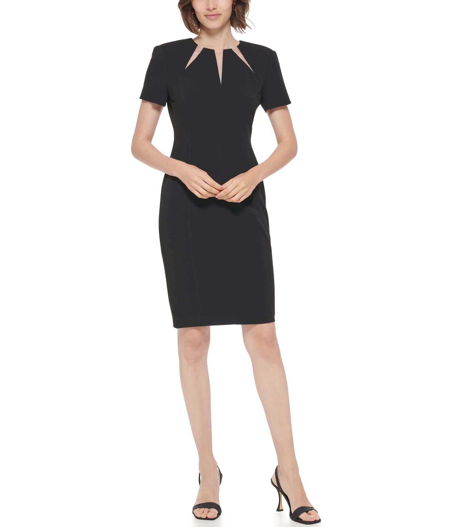 Calvin Klein Short Sleeve Sheath Dress With Illusion Neckline in Black |  Lyst