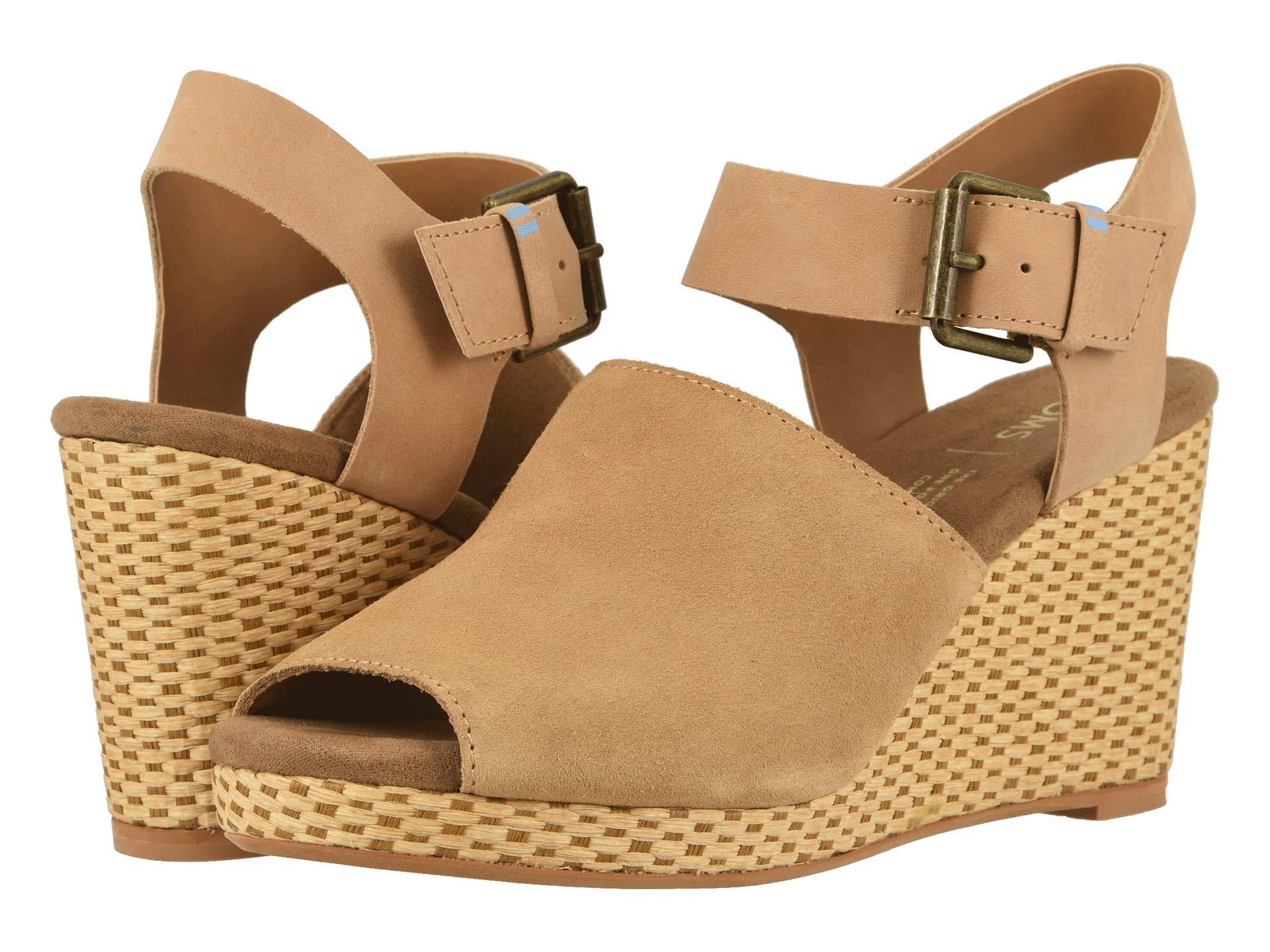 TOMS Tropez (black Suedeleather) Women's Wedge Shoes Lyst TOMS PLATFORM WEDGE High Heels Khaki Beige Peep Toe Shoes
