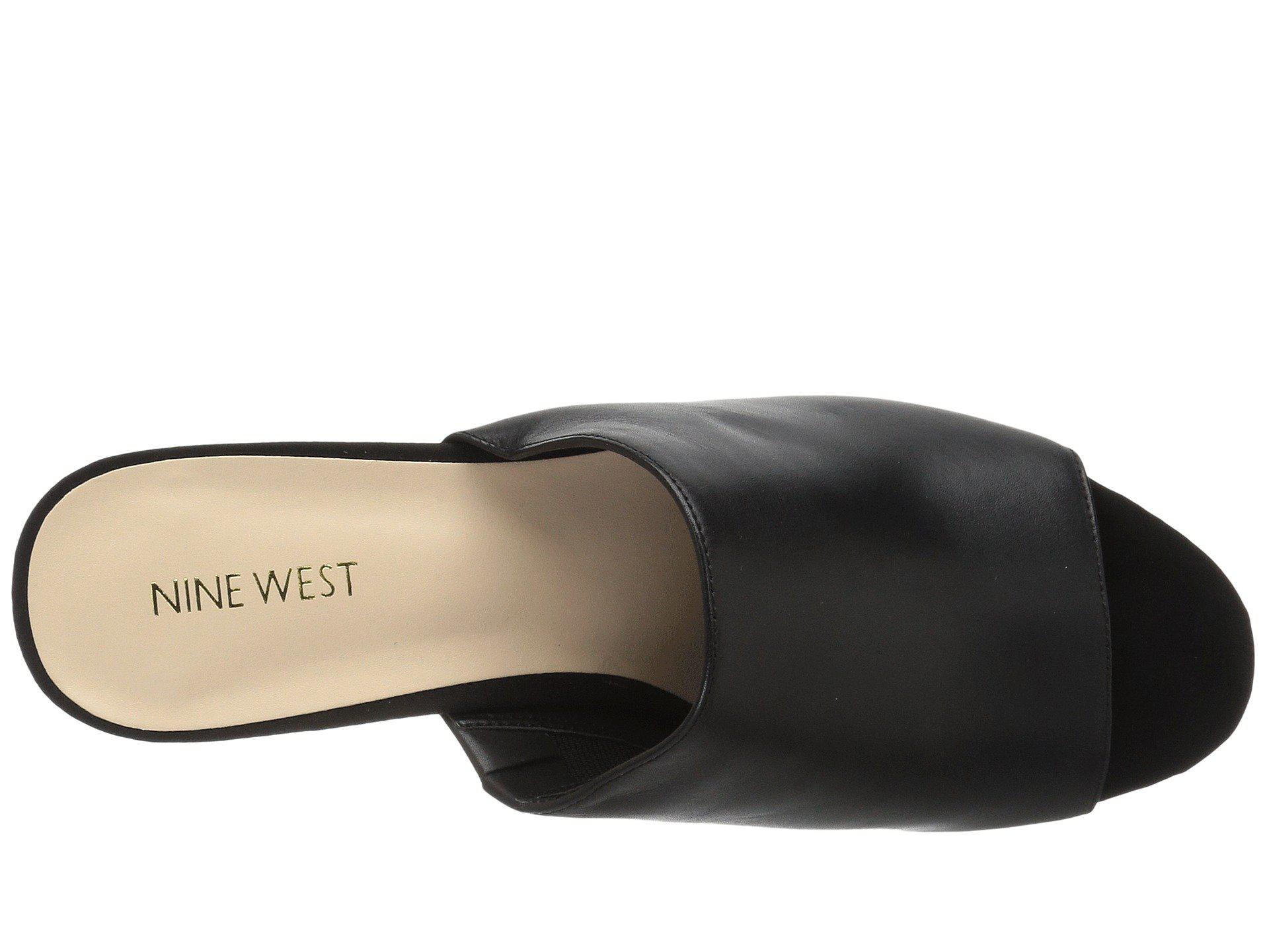 Nine West Leather Kelsawn Platform Wedge Slide Sandal in Black | Lyst