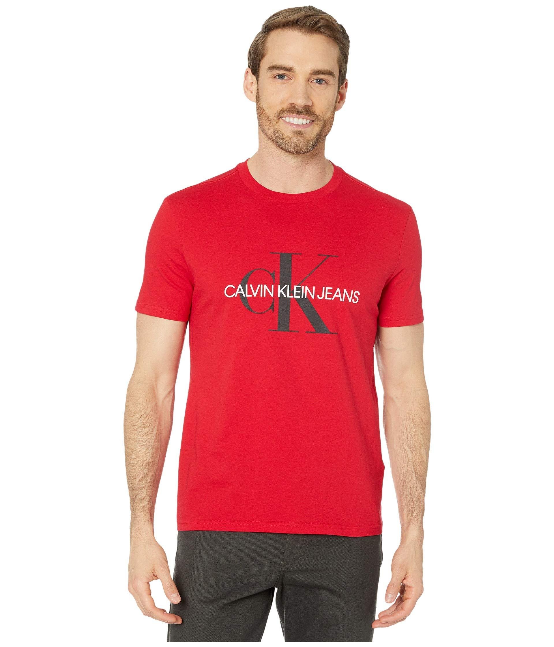 Calvin Klein Cotton Short Sleeve Monogram Logo T-shirt in Red for Men ...