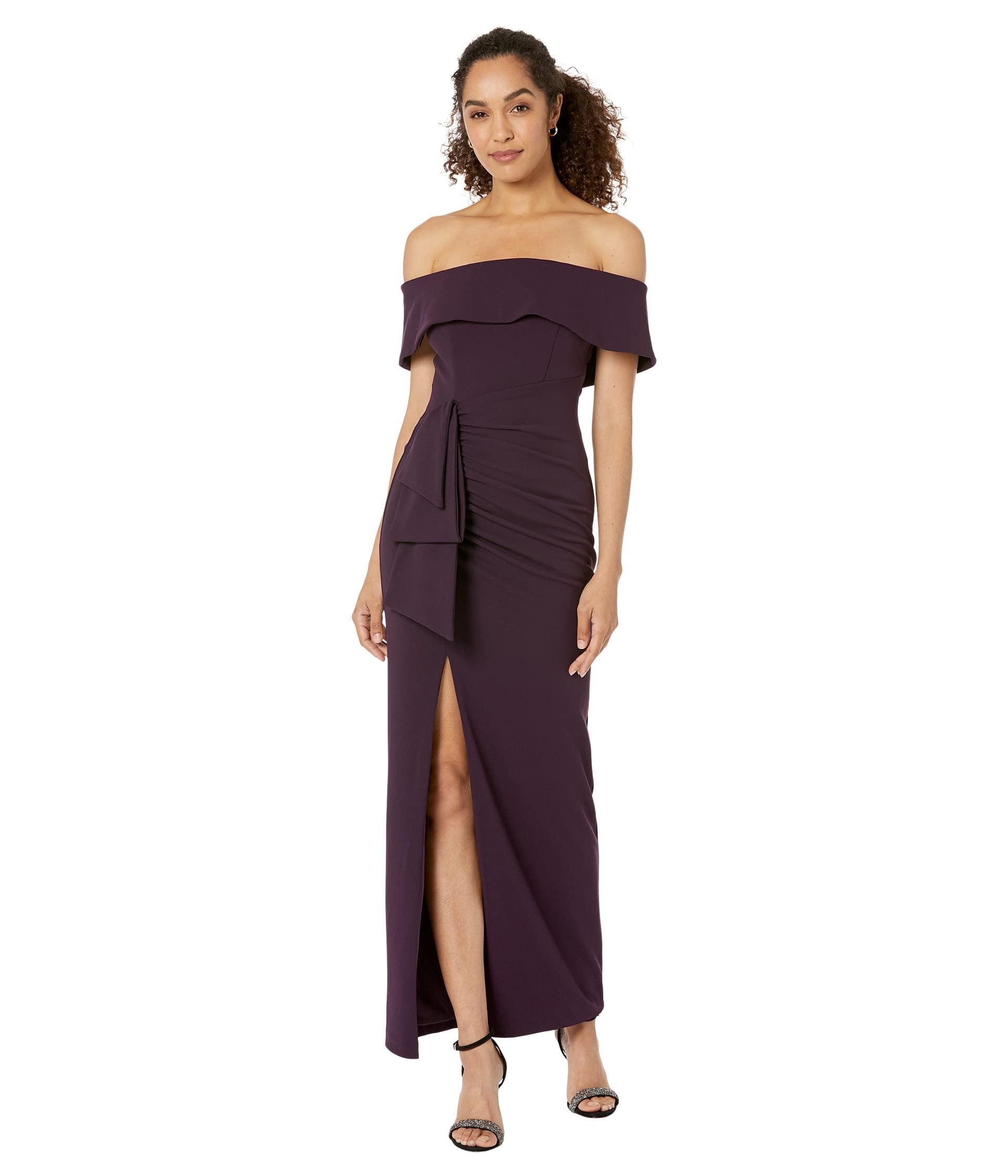 Xscape Long Offtheshoulder Scuba Crepe Dress With Ruffle in Purple Lyst
