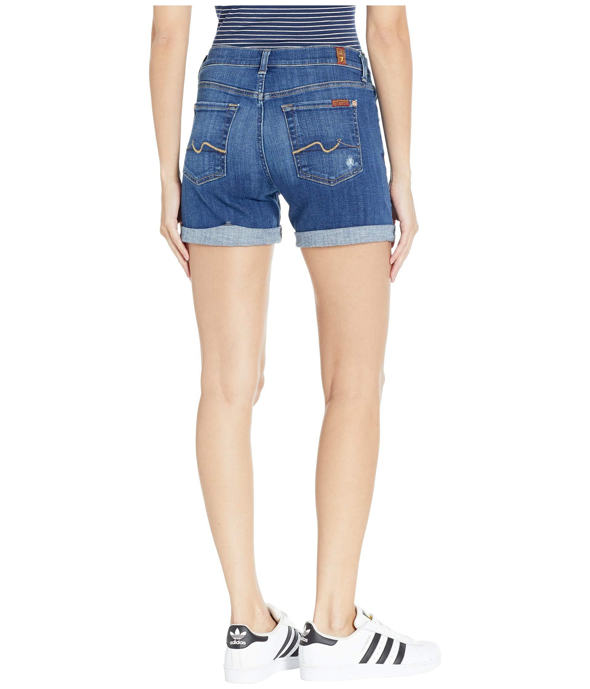 7 For All Mankind Cotton Mid Roll W Destroy In Broken Twill Vanity 4 In Blue Lyst