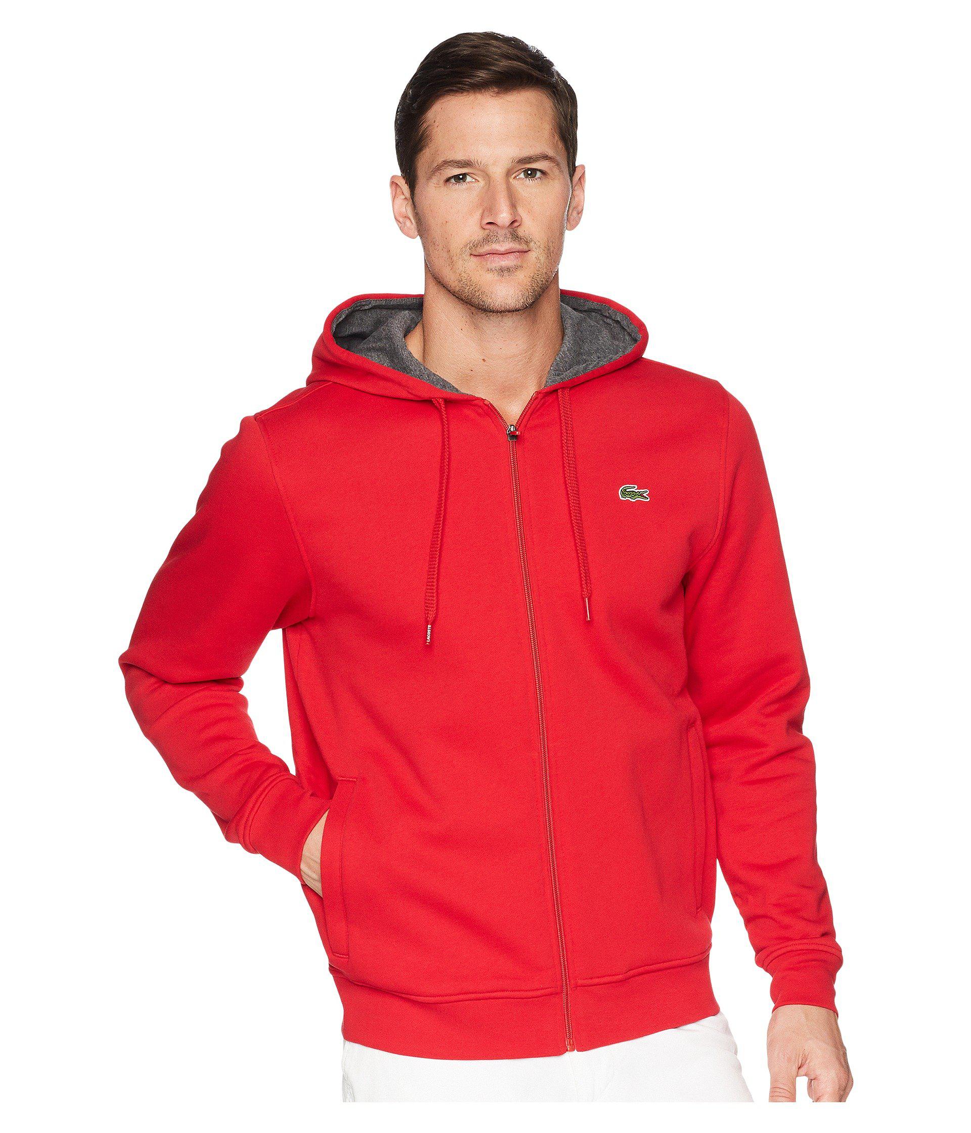 Lacoste Full Zip Hoodie Fleece Sweatshirt in Red for Men | Lyst