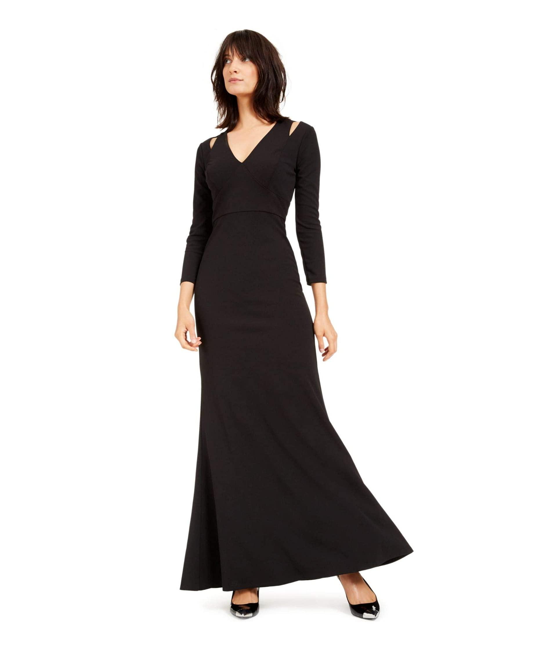Calvin Klein Synthetic Long Sleeve V-neck Gown With Cut Out Shoulders in  Black | Lyst