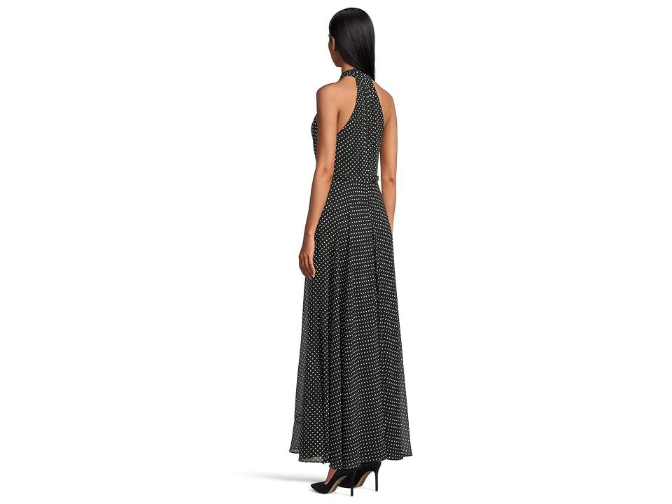 Ralph Lauren Polka Dot Belted Georgette Halter Gown Dress