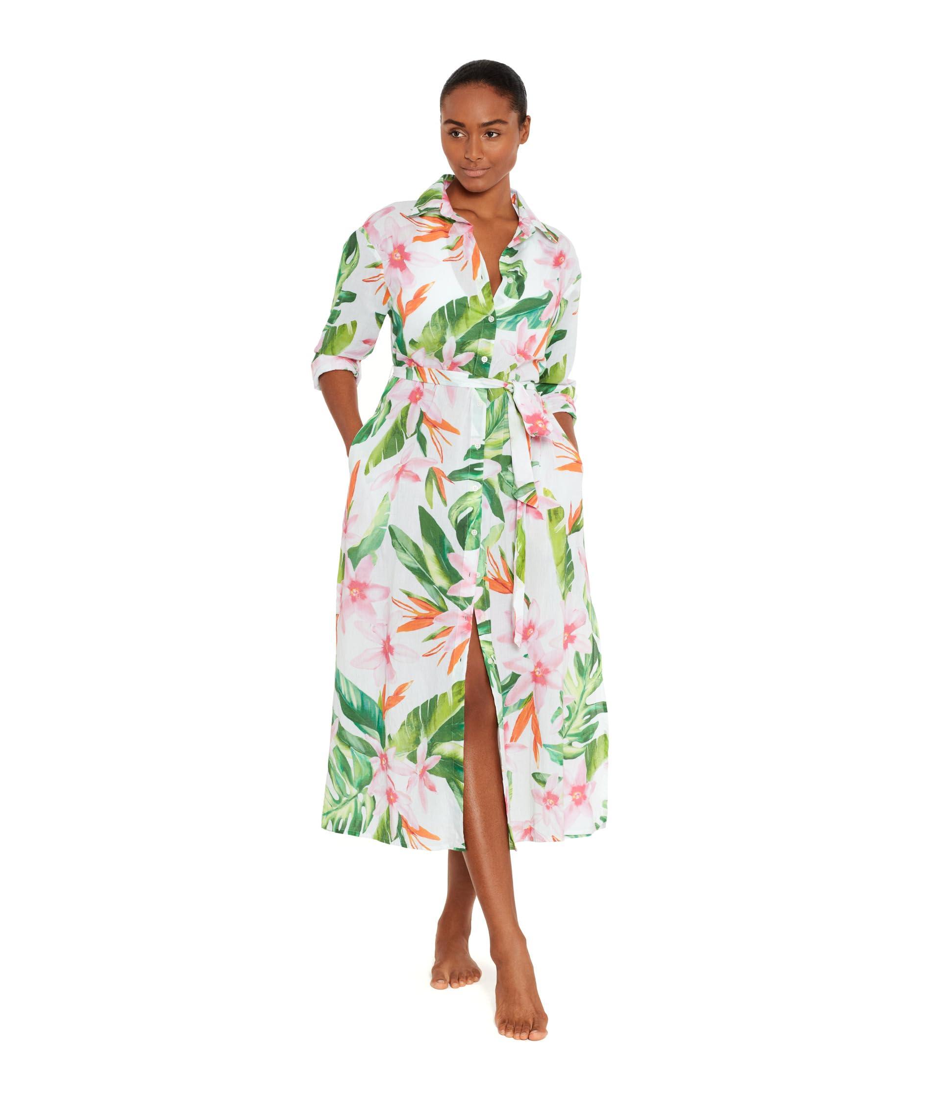 Lauren by Ralph Lauren Watercolor Tropical Floral Midi Shirt Dress in ...