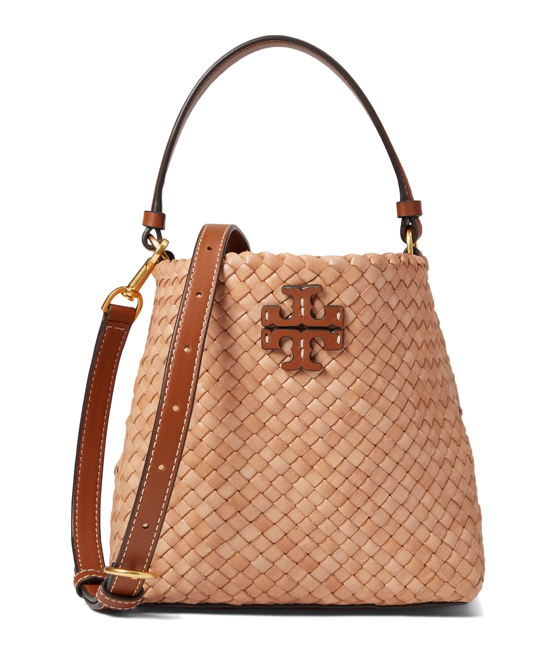 Tory Burch Mcgraw Dragon Woven Small Bucket Bag in Brown