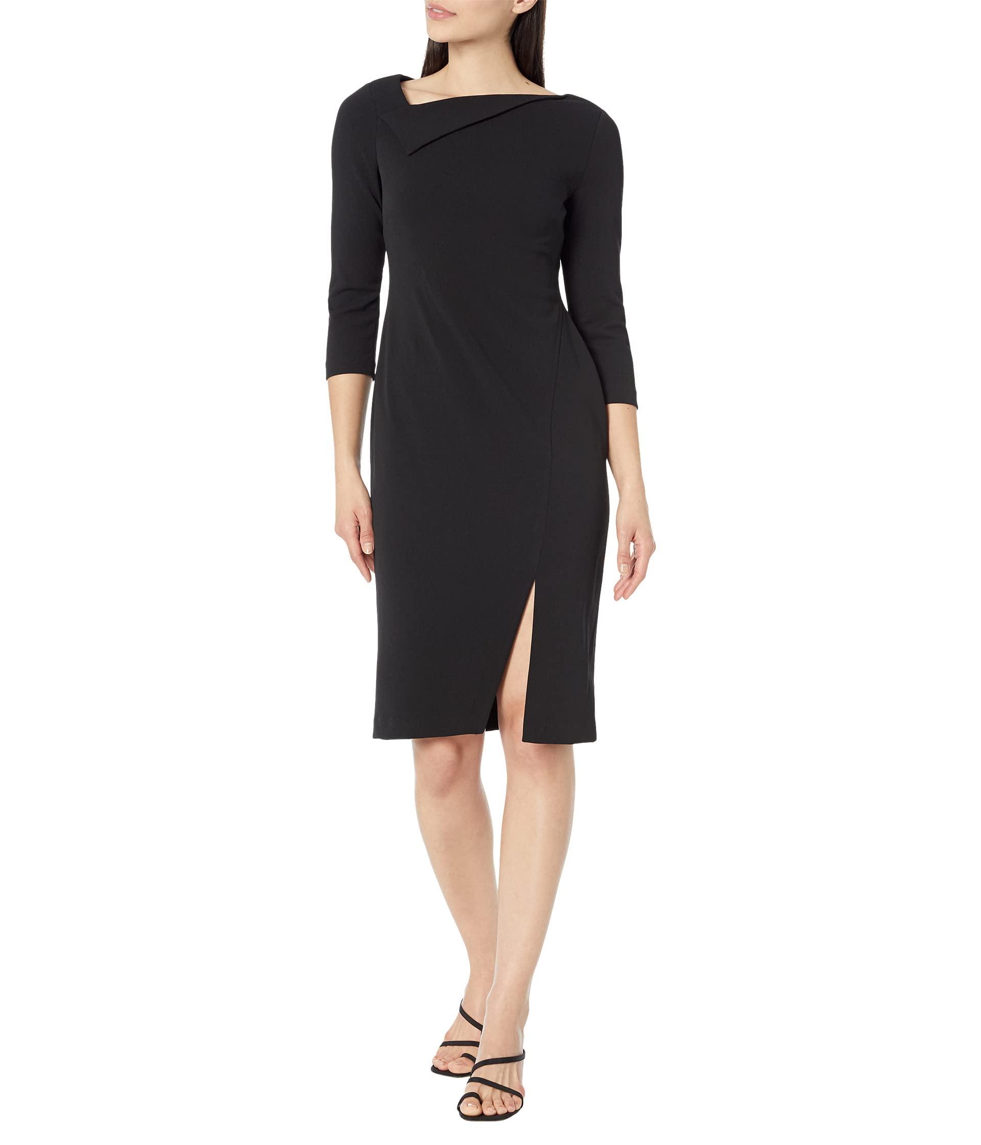 Calvin Klein 3/4 Sleeve Scuba Crepe Sheath Dress With Asymmetrical ...