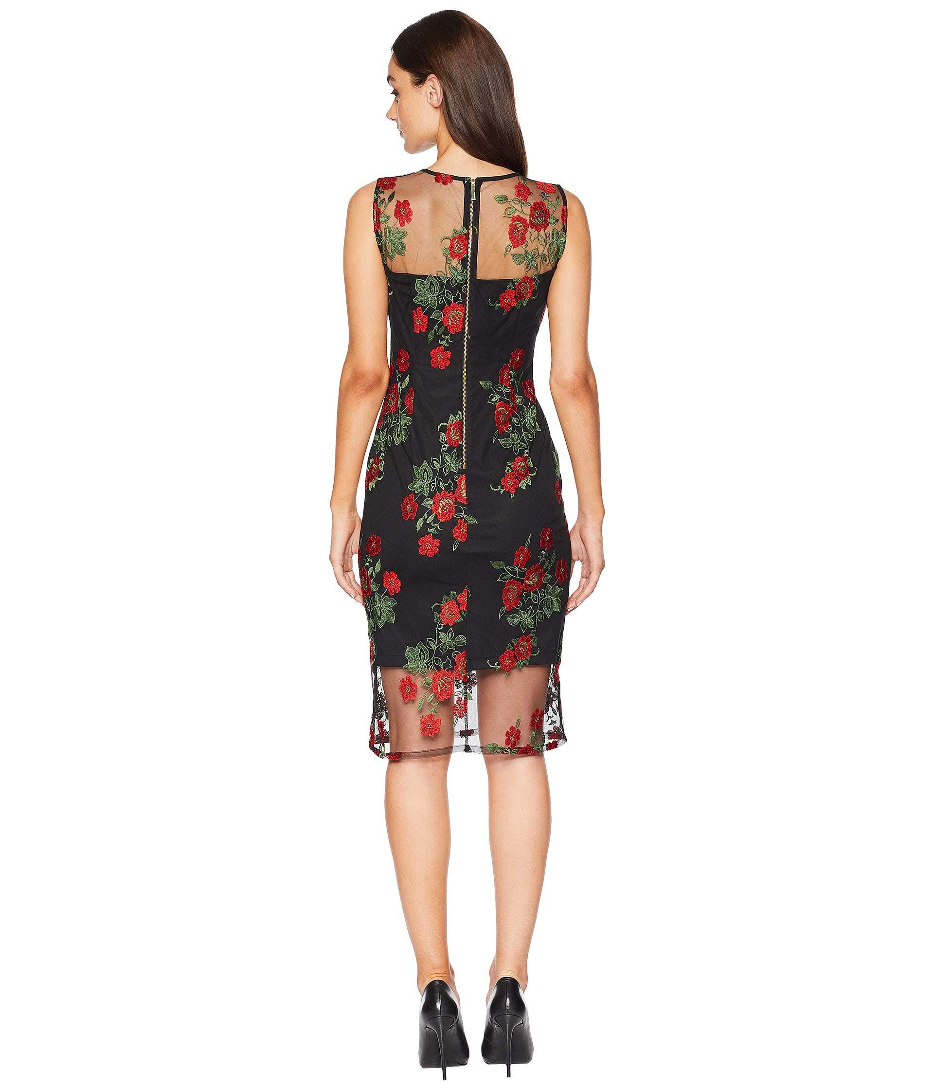 calvin klein black dress with red flowers
