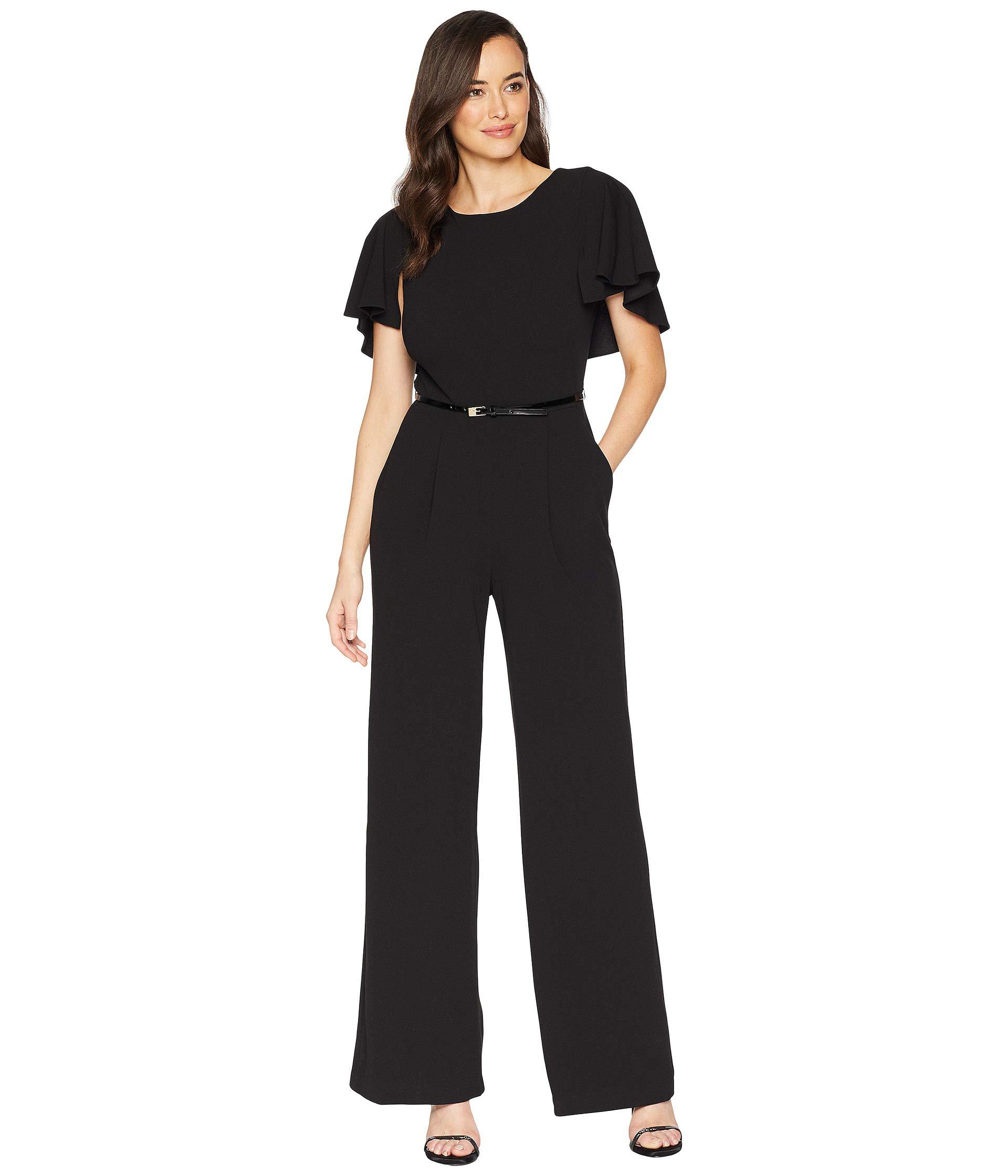 Calvin Klein Synthetic Ruffle Sleeve Belted Jumpsuit (black) Jumpsuit ...
