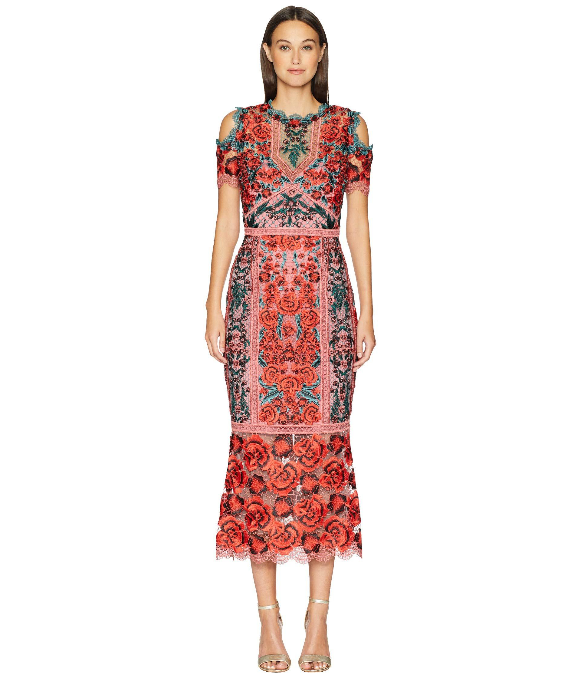 marchesa red lace dress
