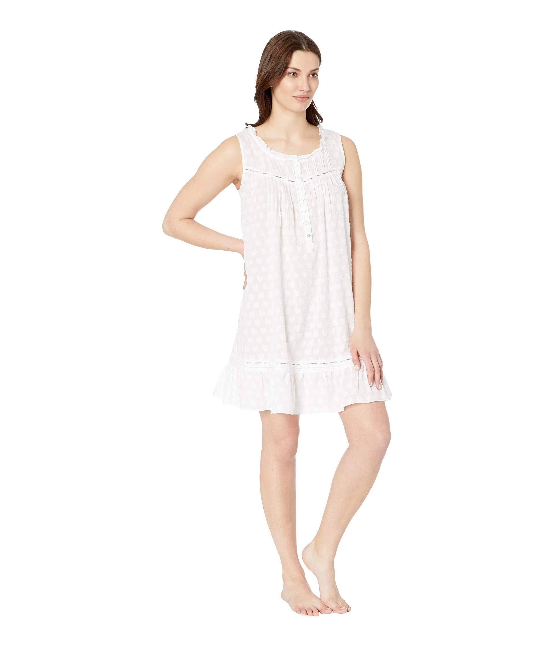 Eileen West Cotton Jersey Knit Sleeveless Short Nightgown (white Ground
