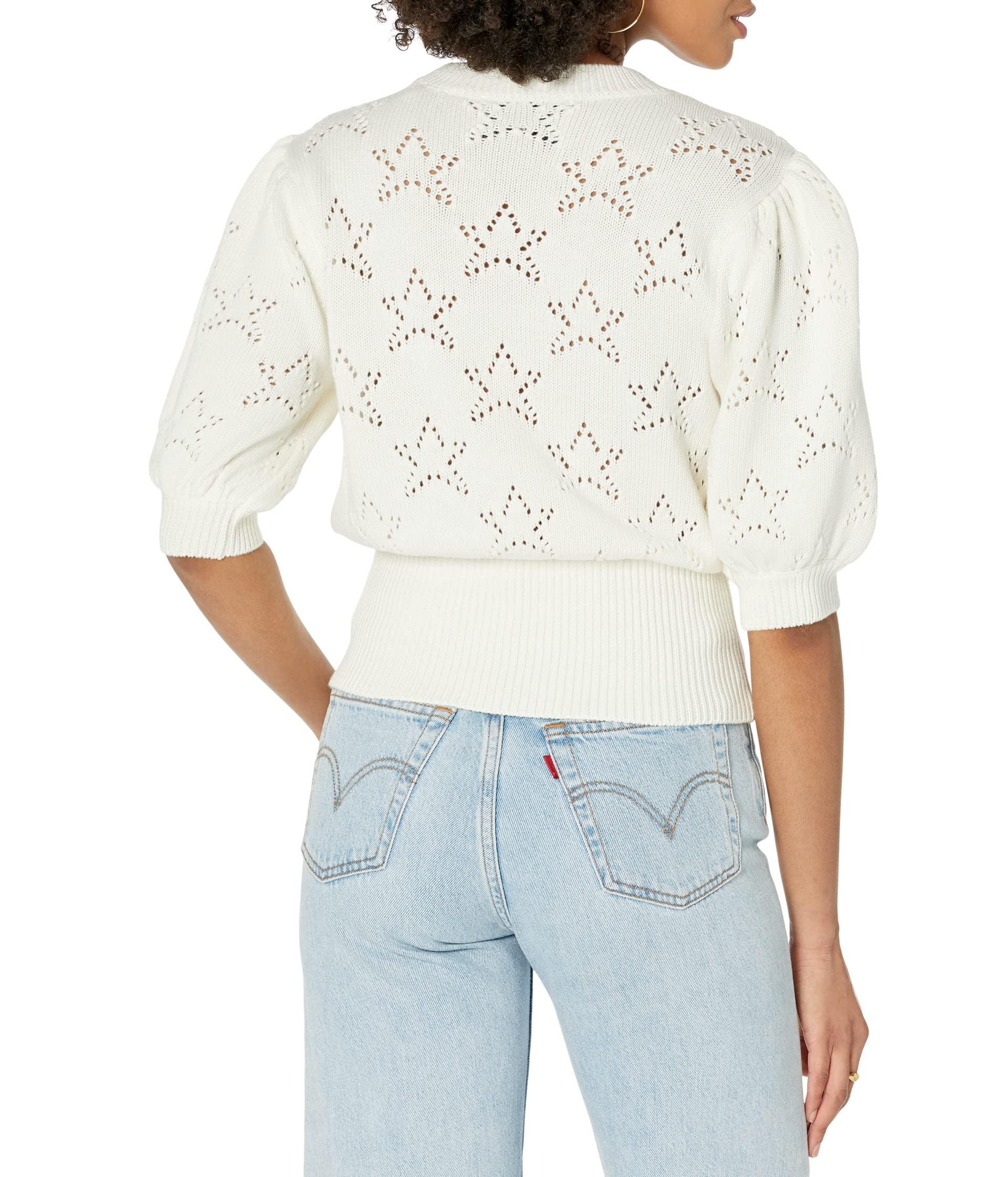 7 For All Mankind Star Short Sleeve Sweater in White | Lyst