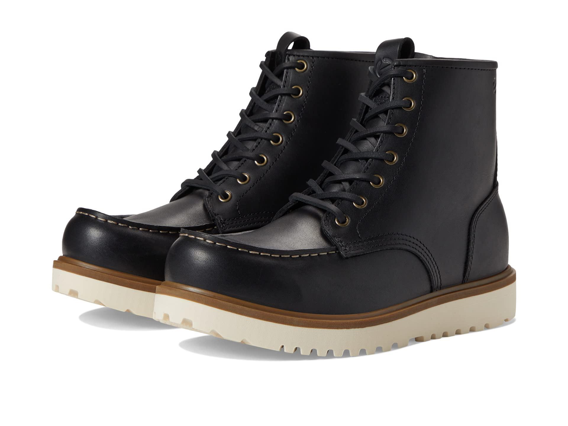 Ecco Staker Moc Toe Tie Premium Lace Boot in Black for Men | Lyst